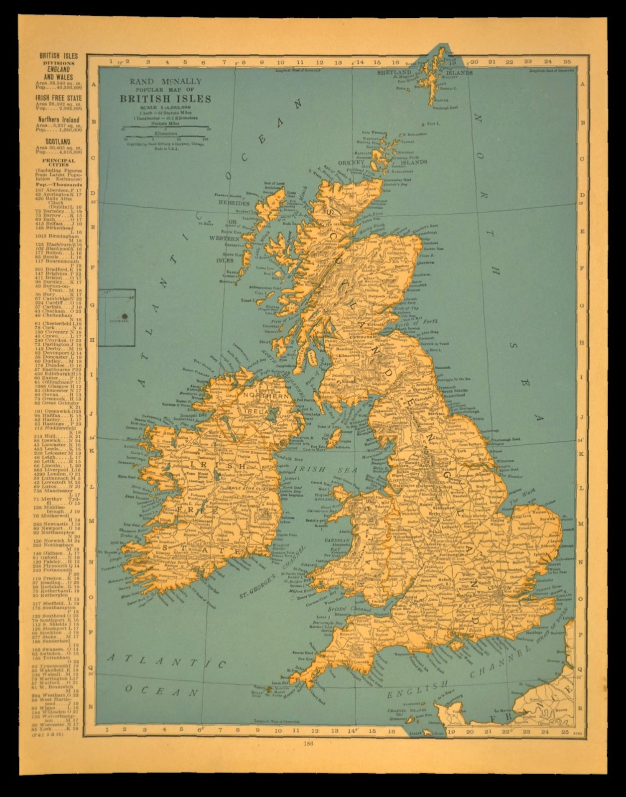 Vintage United Kingdom Map of the British Isles Wall Art Old Original London