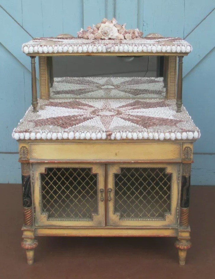 * Seashell nautical cabinet side table North Star w/ mirror – Shipping Available