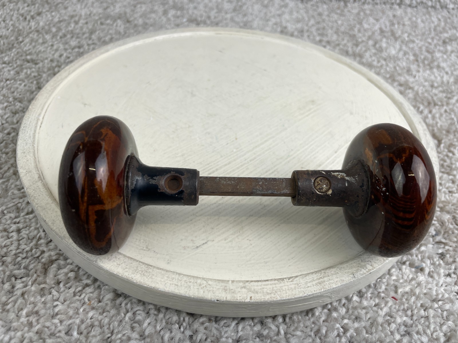 Vintage Bennington Style Porcelain Door Knobs Dark Brown Marble Swirl Pattern