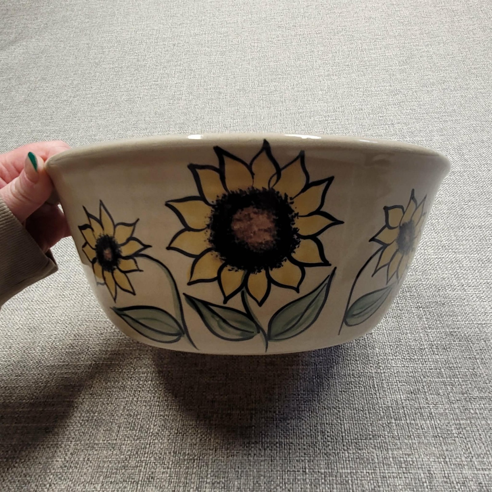 Pottery Bunt Pan Sunflower Salt Glaze Stoneware Annies Garden Handmade Bakeware