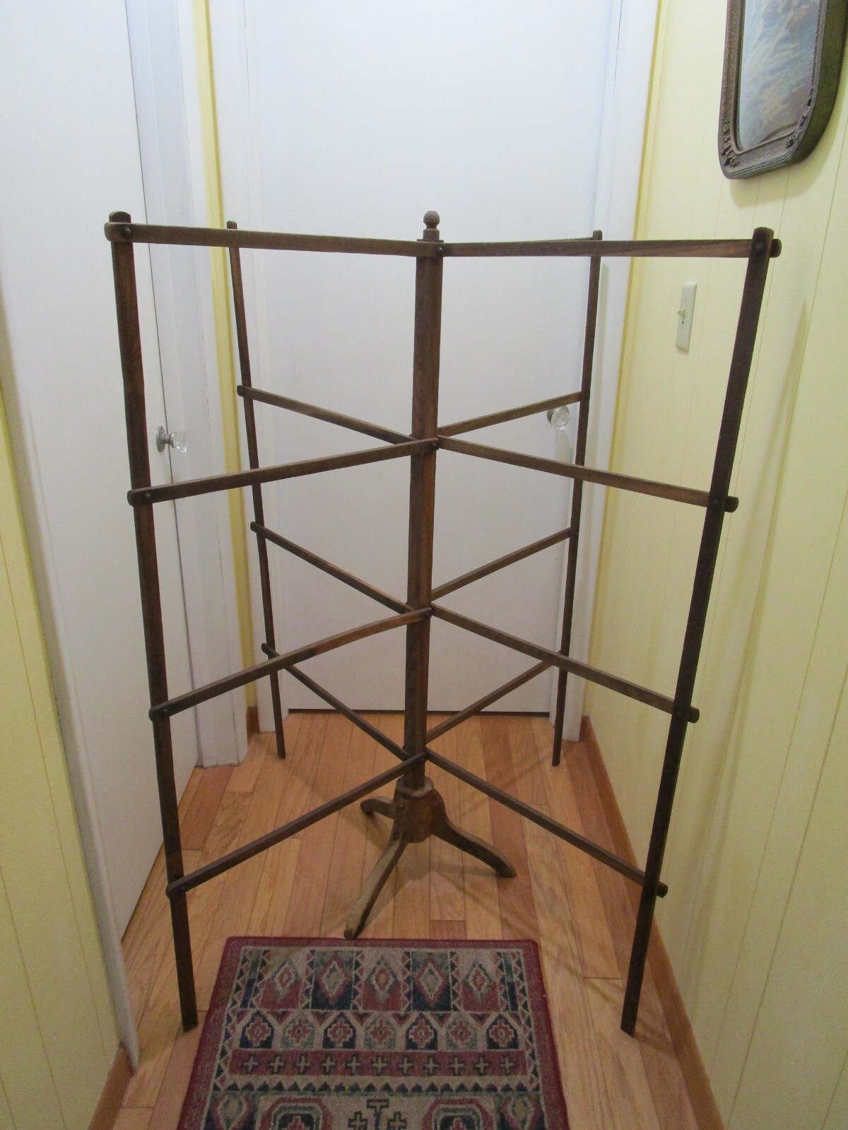 Antique Redwood drying Herbs laundry Stand 4-fold Ladder Rack display 76″ 1880’s