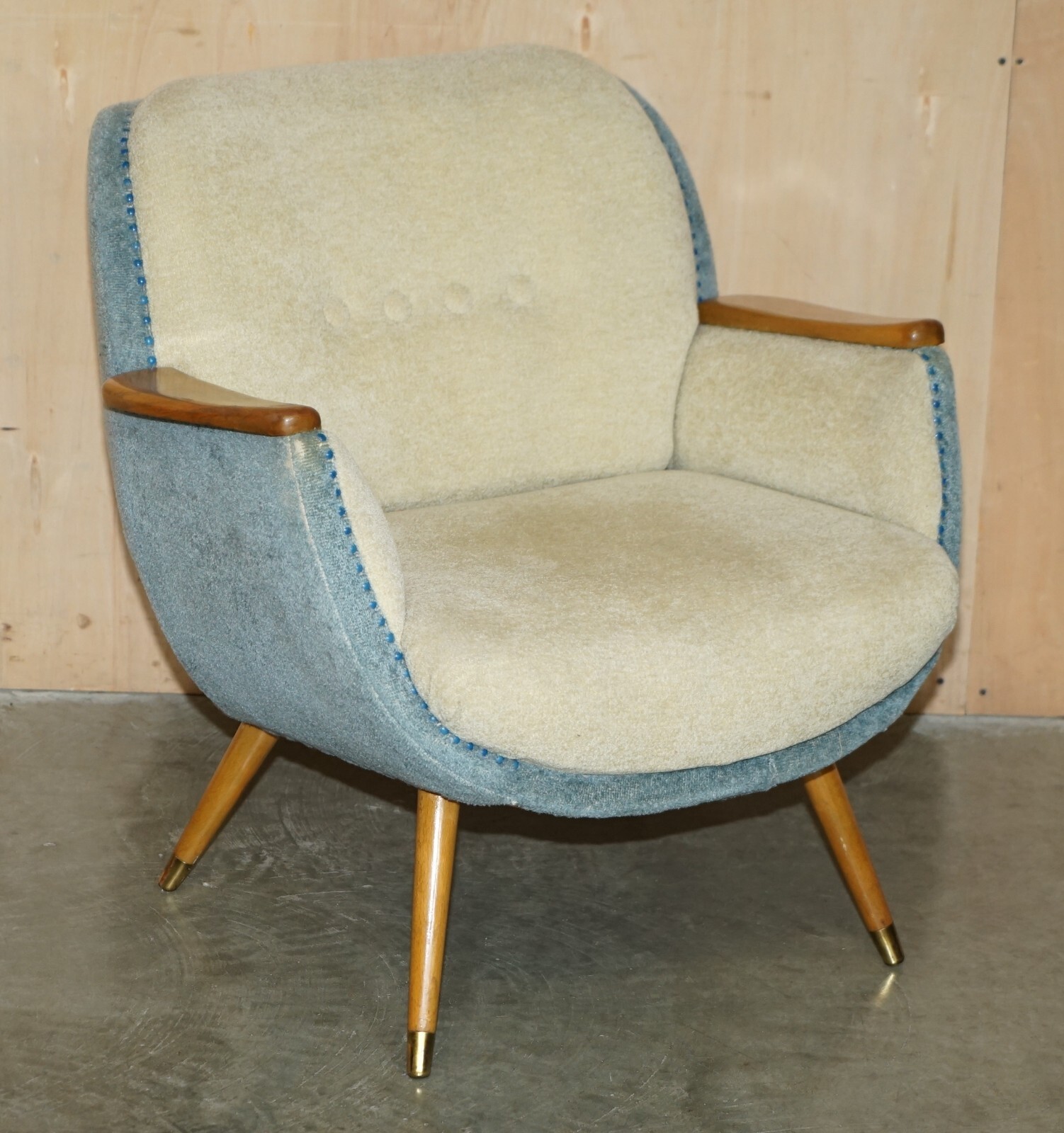 PAIR OF VINTAGE FRENCH CIRCA 1960’S CLUB TUB ARMCHAIRS WITH WALNUT & BEECH FRAME
