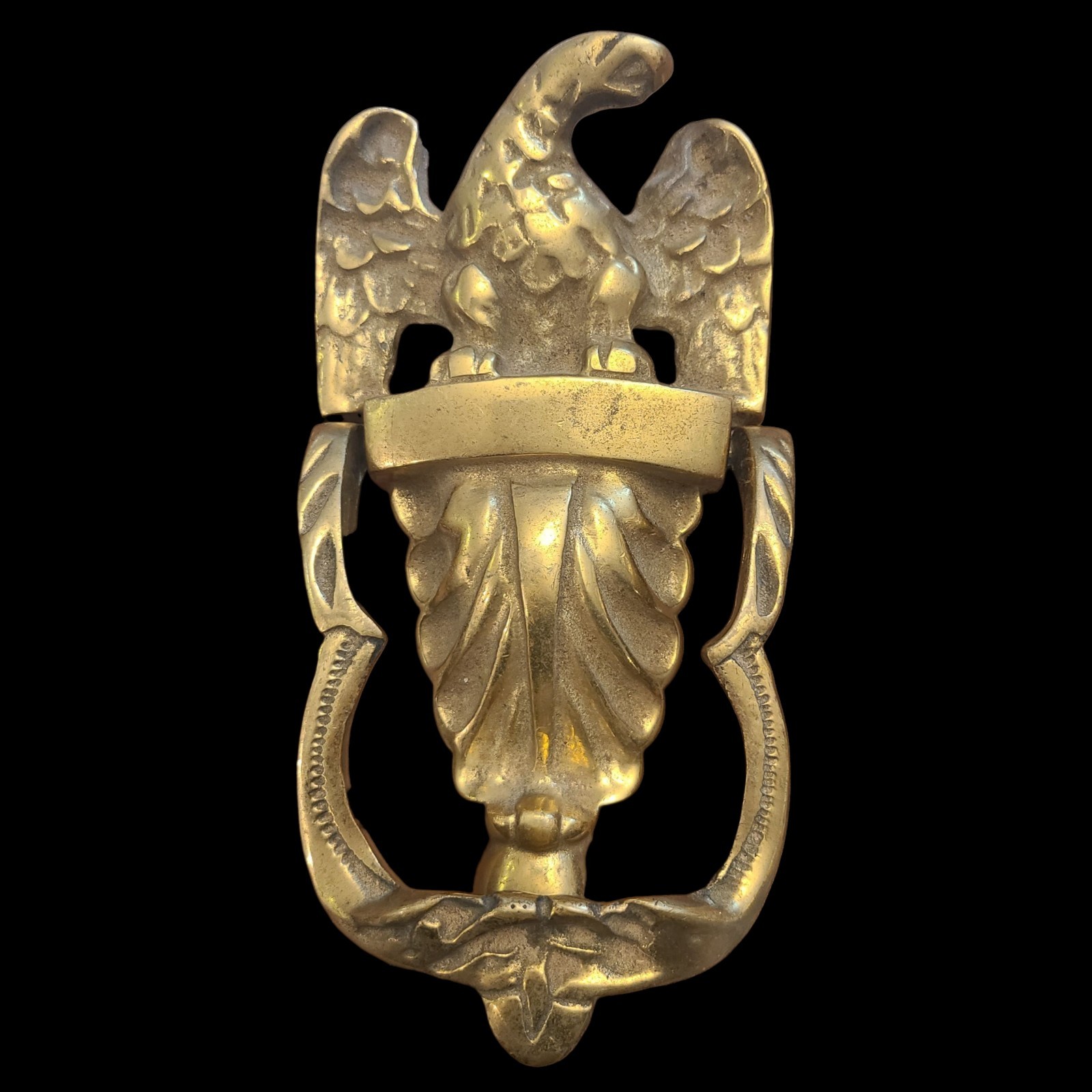 Vintage Cast Brass Federal Style American Bald Eagle Door Knocker Signed VM