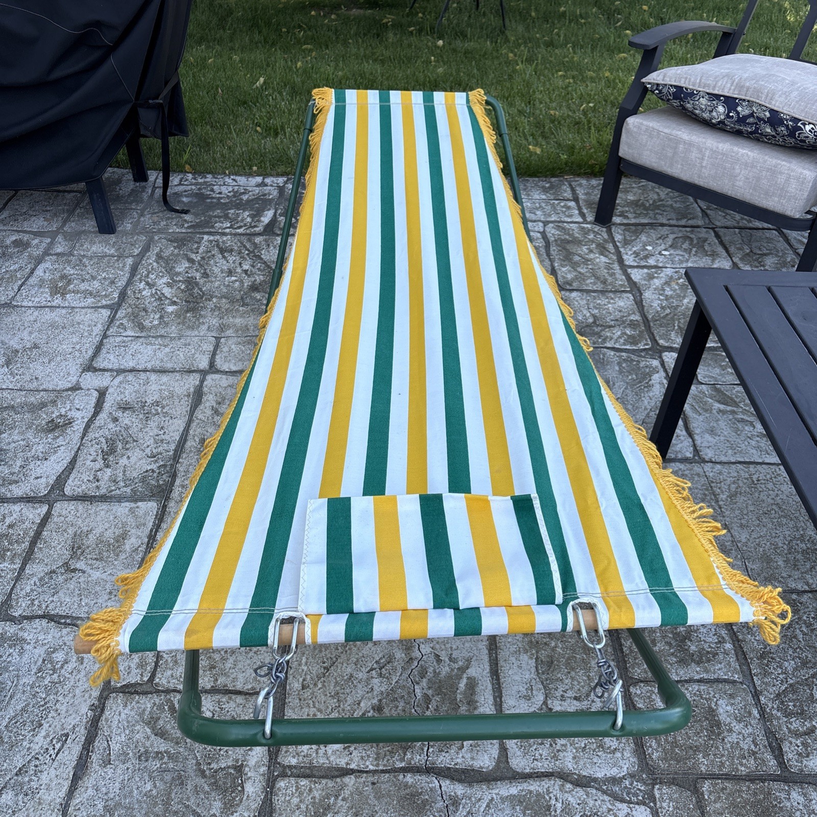 1960’s Vintage Retro Stripped Canvas Hammock W Metal Stand And Original Box