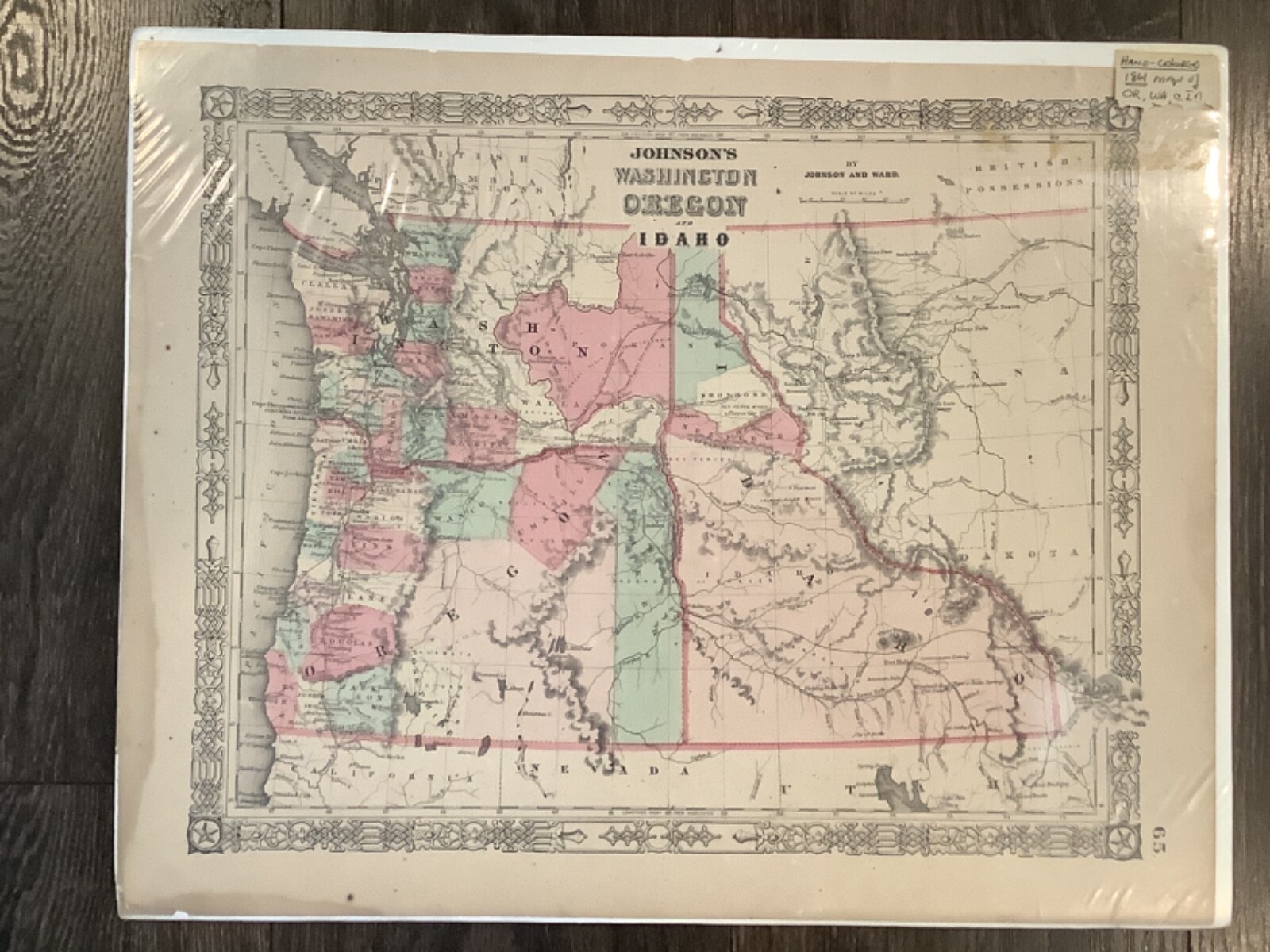 1861 Atlas Map of Washington Oregon & Idaho, United States Alvin Jewett Johnson