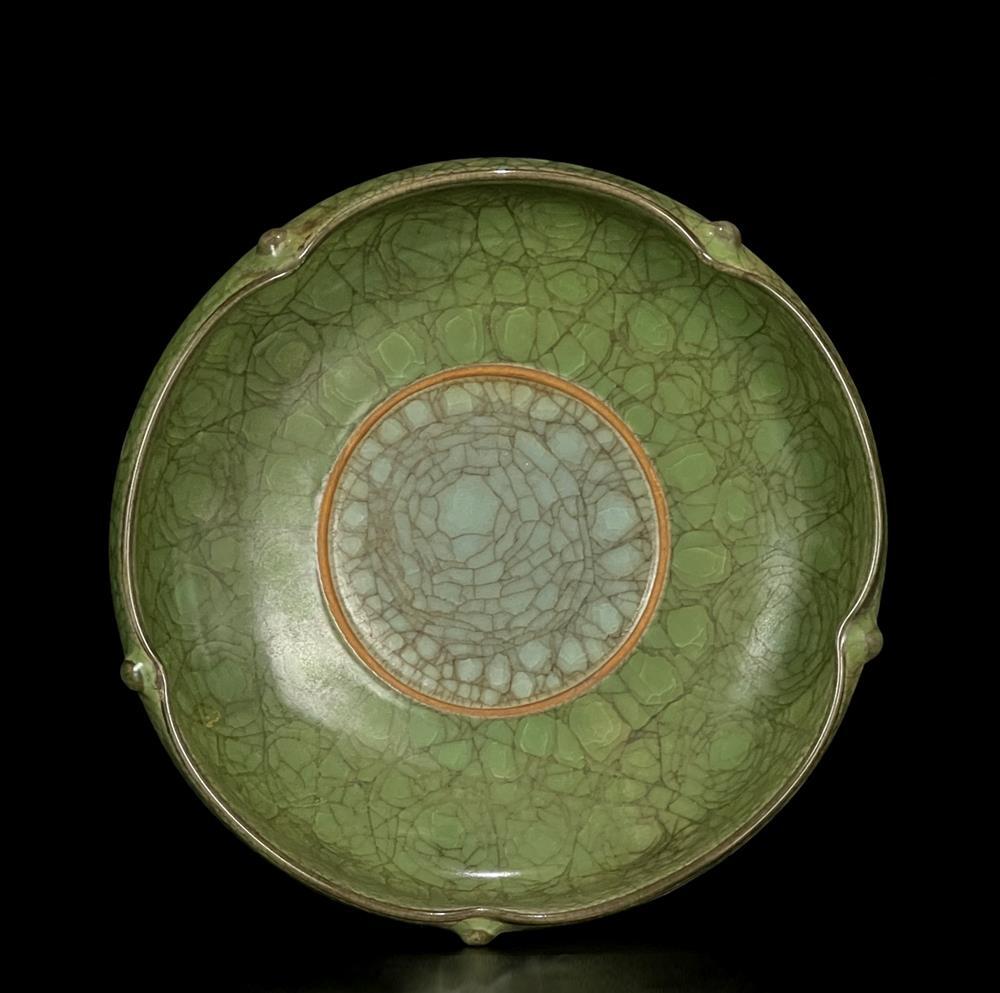 22CM Old Chinese Guan Kiln Green Glaze Brush Washer N726