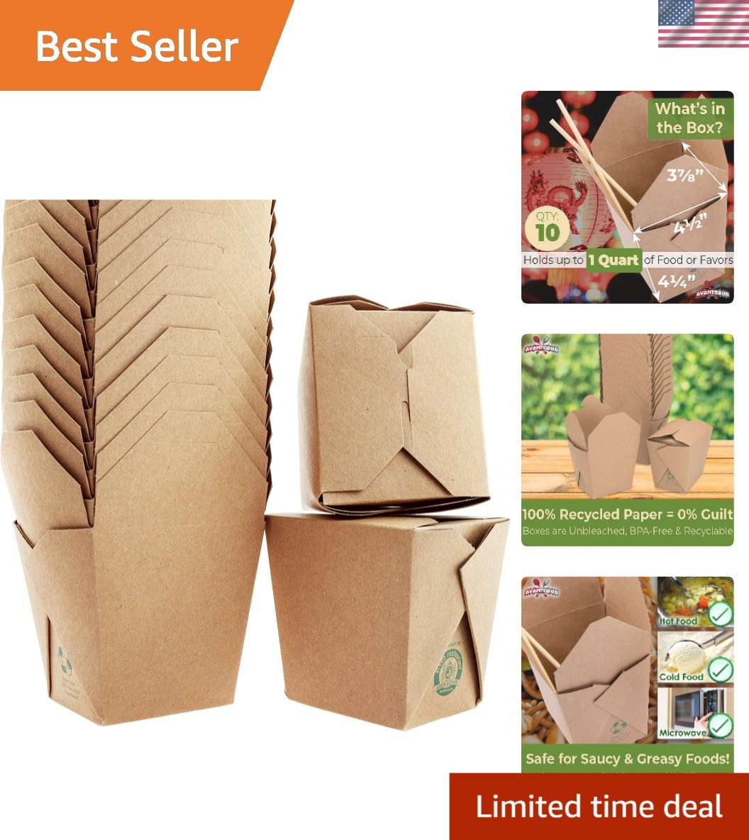 100% Recycled 32oz Takeout Boxes – Eco-Friendly Meal Pails for Parties 10pk