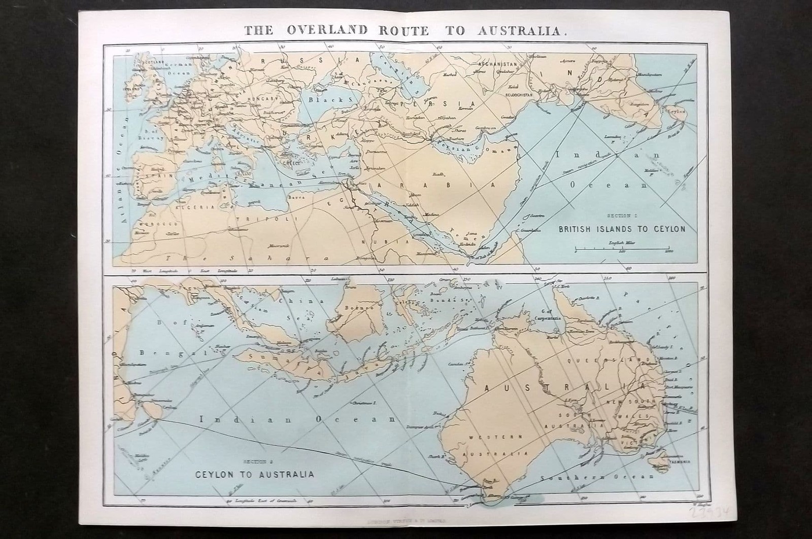 Reclus C1880 Antique Map. The Overland Route to Australia