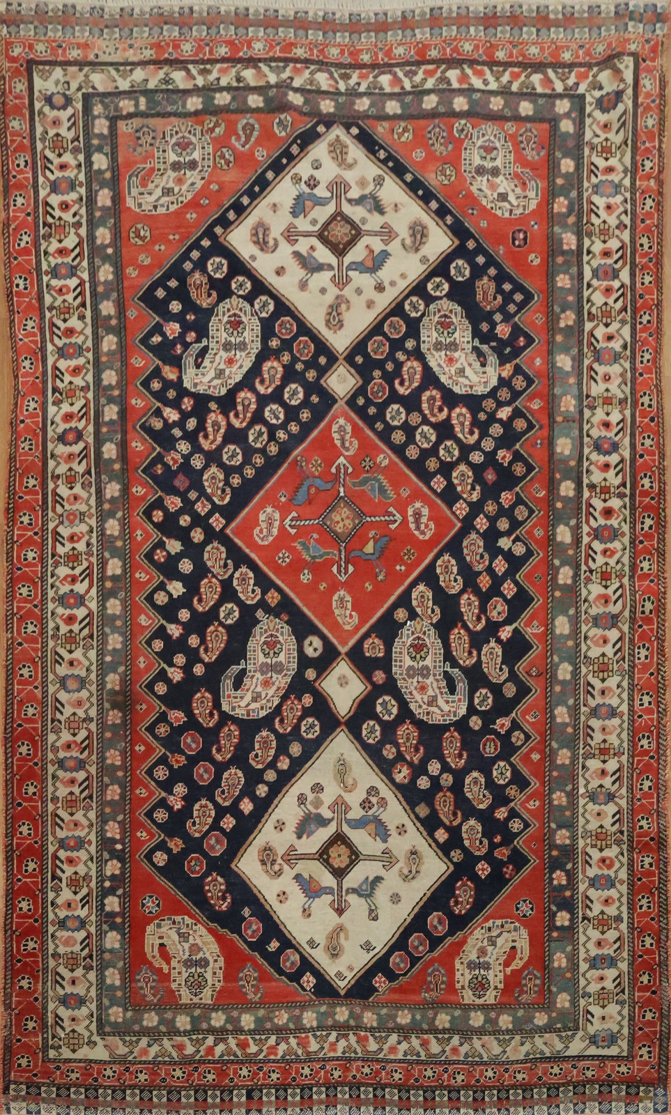 Pre-1900 Antique Tribal Rug 4×7 Ft Hand-Knotted Oriental Wool Carpet