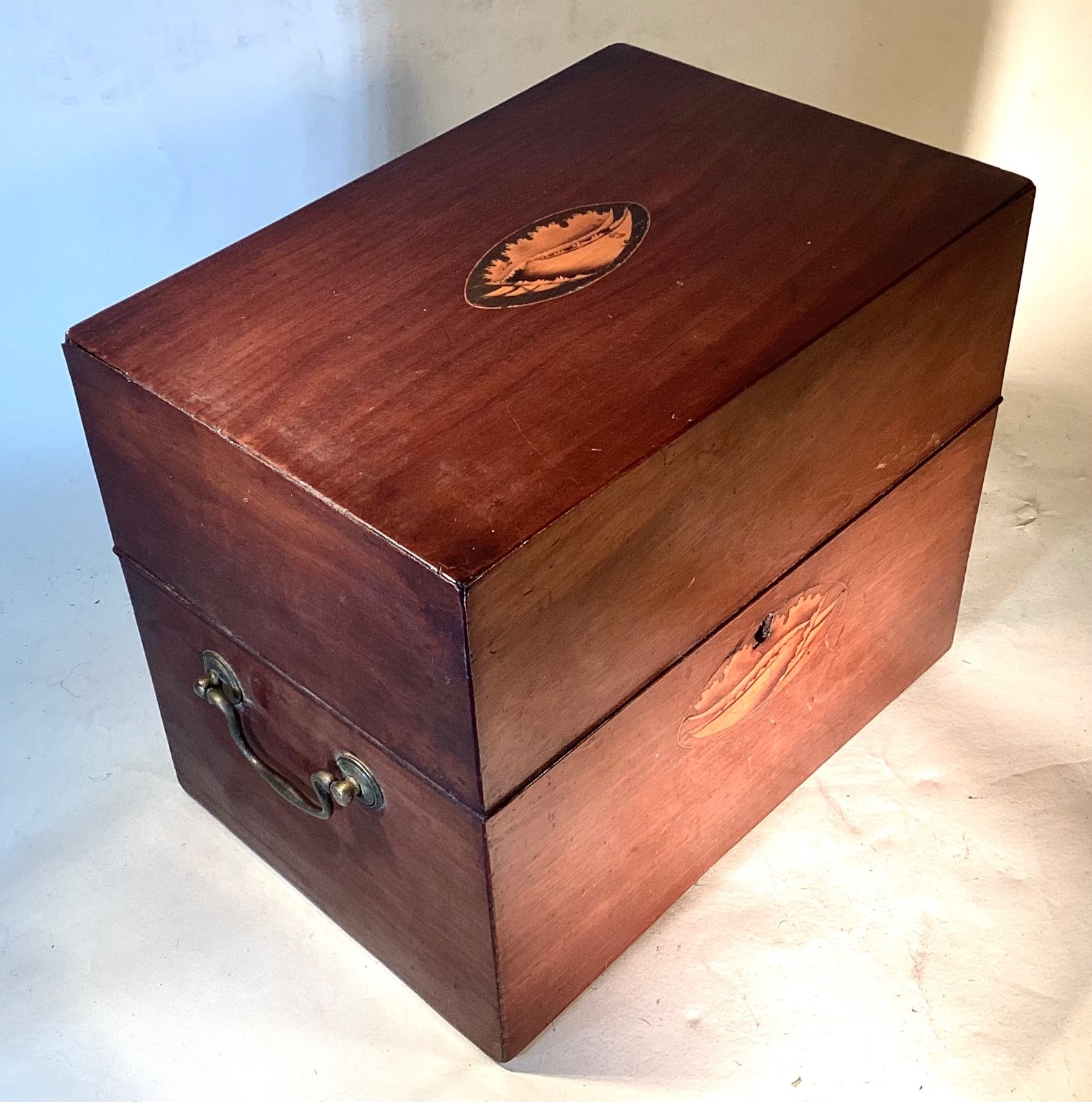 Georgian Inlaid Six Bottle Decanter Case or Box. Shell Inlays. Genuine.