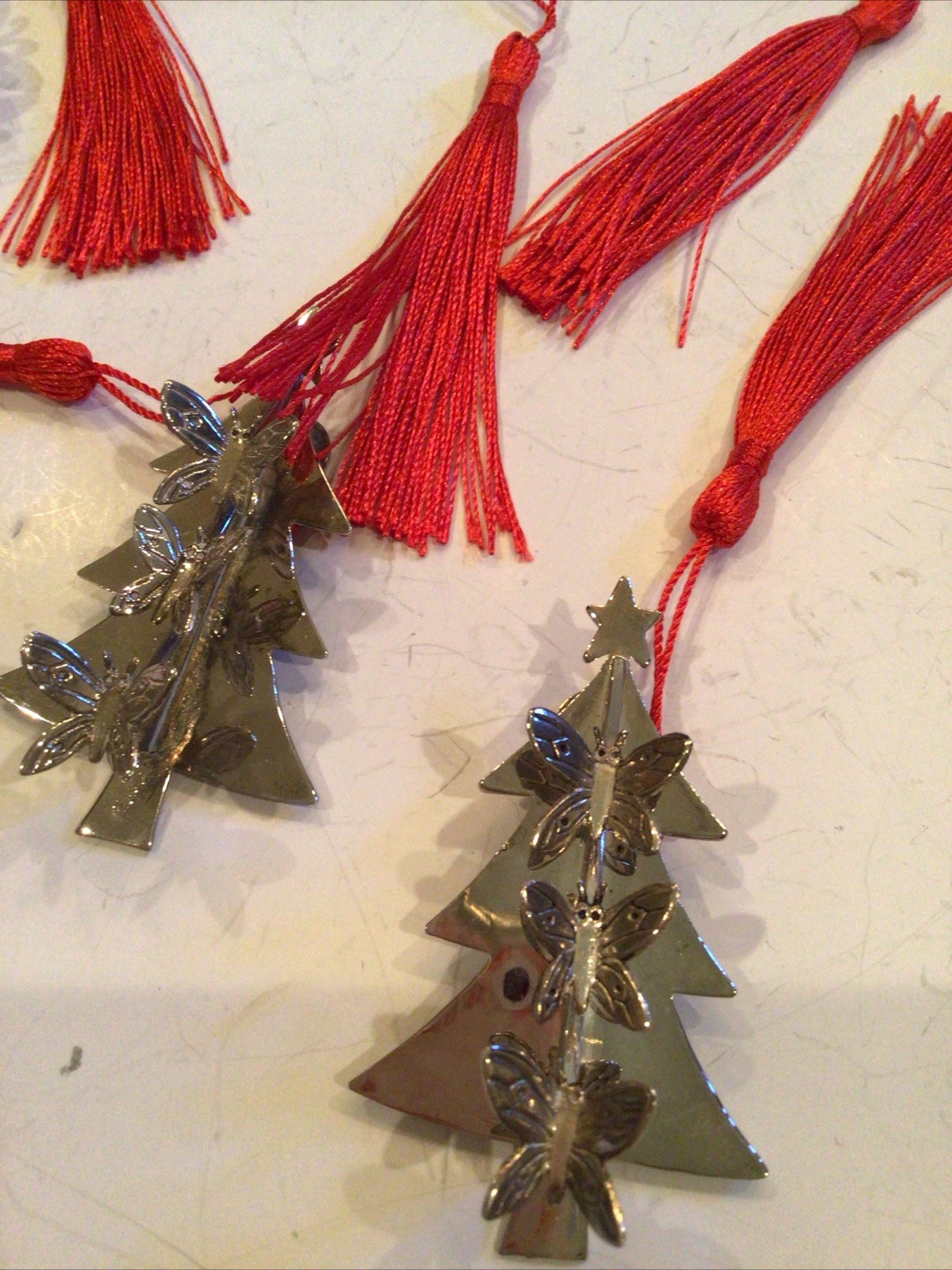 8 EMILIA CASTILLO CHRISTMAS TREE & WREATHS ORNAMENTS W/ TASSELS CLIP ON BROOCH