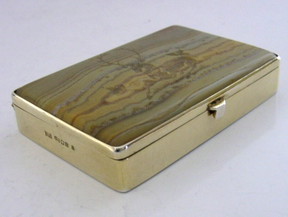 BEAUTIFUL STERLING SILVER INTEGLIO STAG DEER AGATE SNUFF TRINKET BOX 75g 3inch