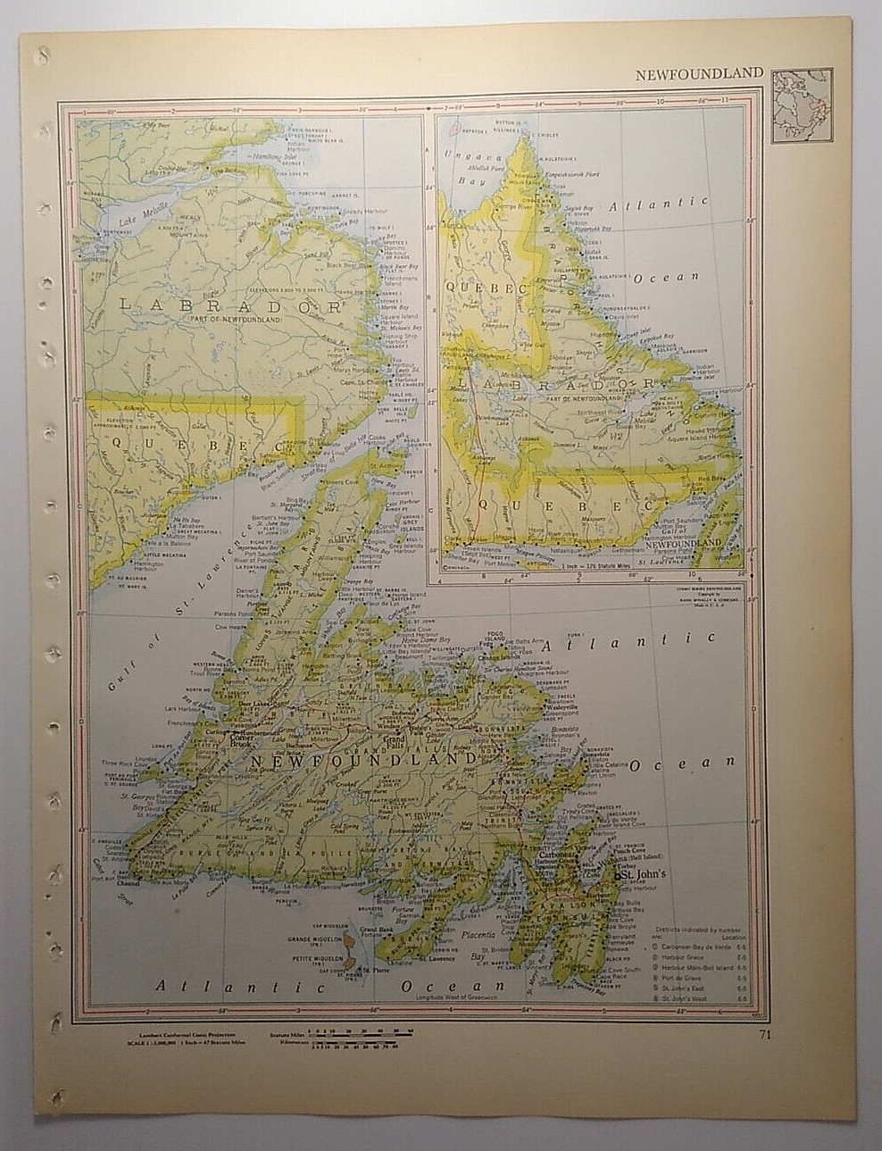 1957 Antique NEWFOUNDLAND Atlas Map Vintage Encyclopedia Britannica World Atlas