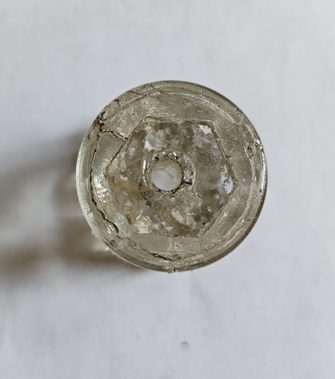 Antique Sandwich Clear Pressed/Cut Glass Drawer Pull, 1.75″Diameter x 1.75″h, VG