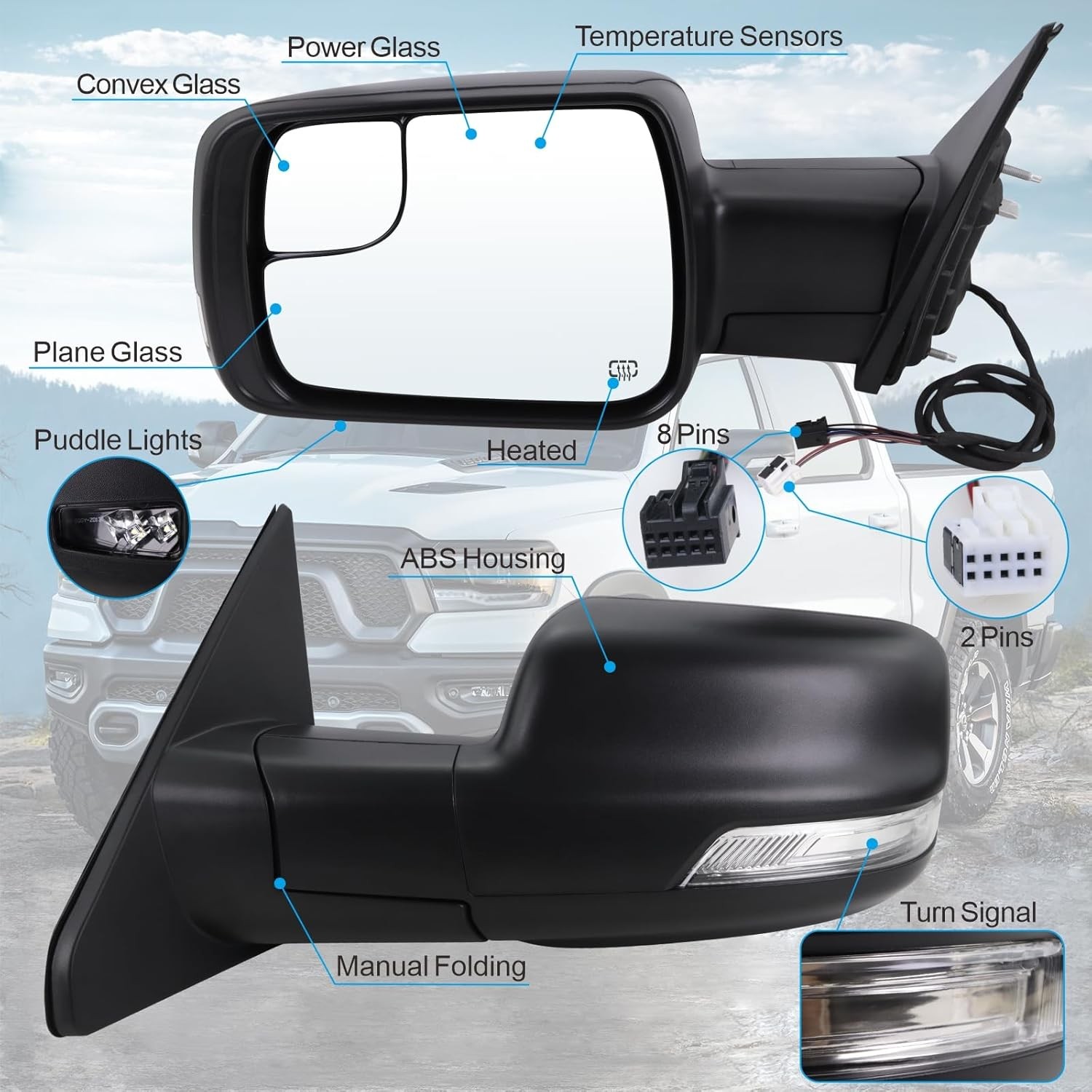 Left Driver Side Mirror Compatible with 2019 2020 2021 2022 2023 2024 2025 Ram 1