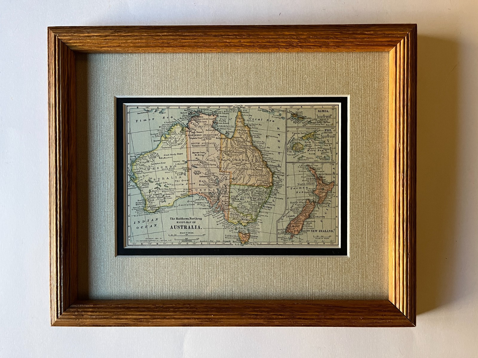 1899 Australia Map Frame & Double Matted fm 1903 Crown Encyclopedia SEE DESCRIP