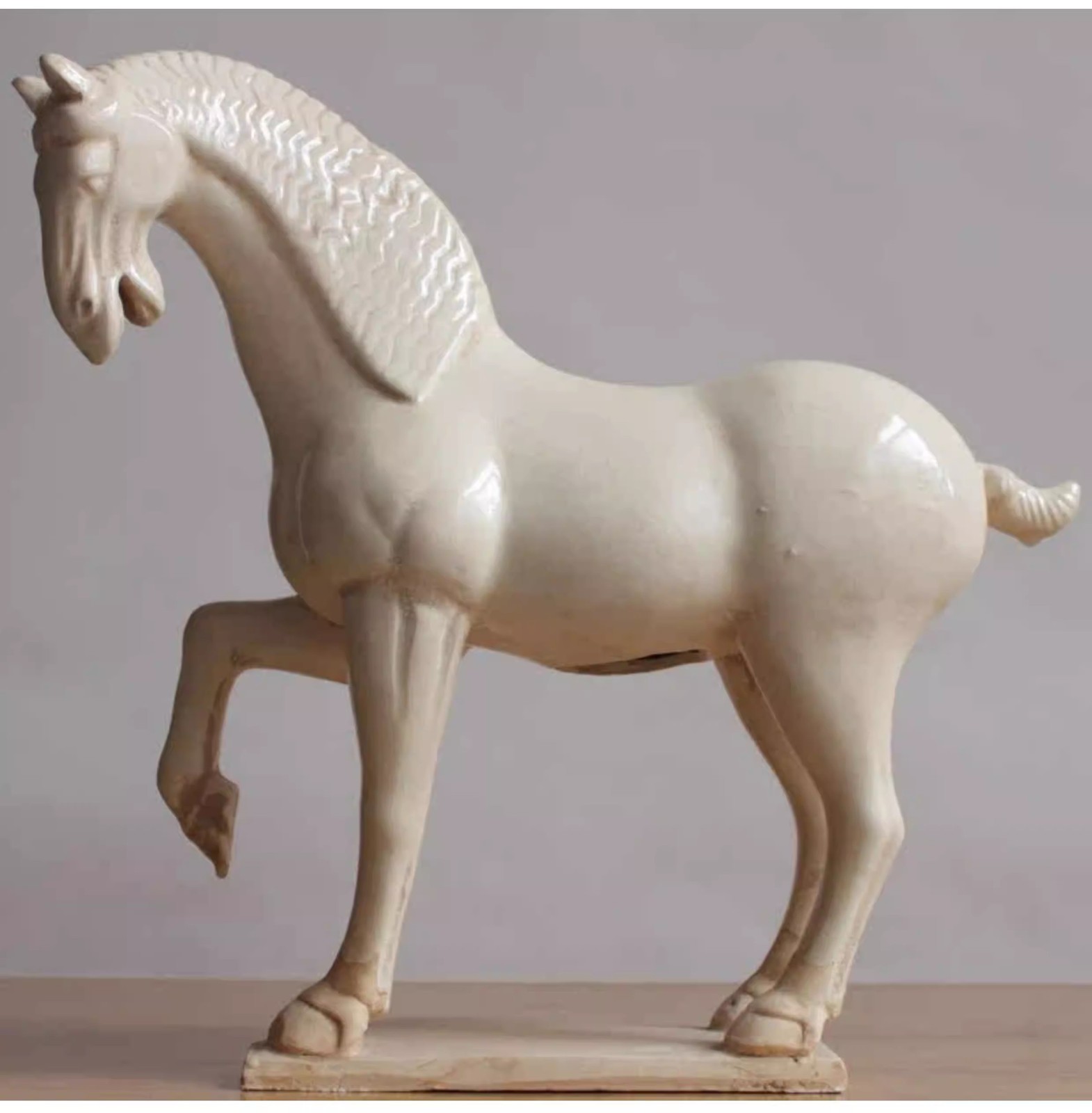 Chinese Tang Tri-Color Glazed Ceramics White War Horse Porcelain Statue 7.87″