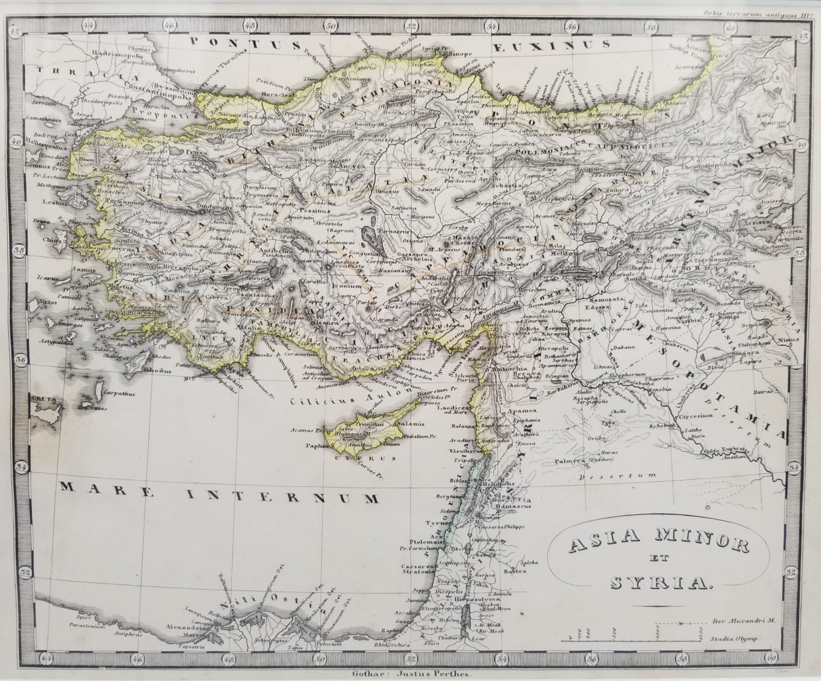 Asia Minor Syria Original 1847 Antique Map Justus Perthes Matted