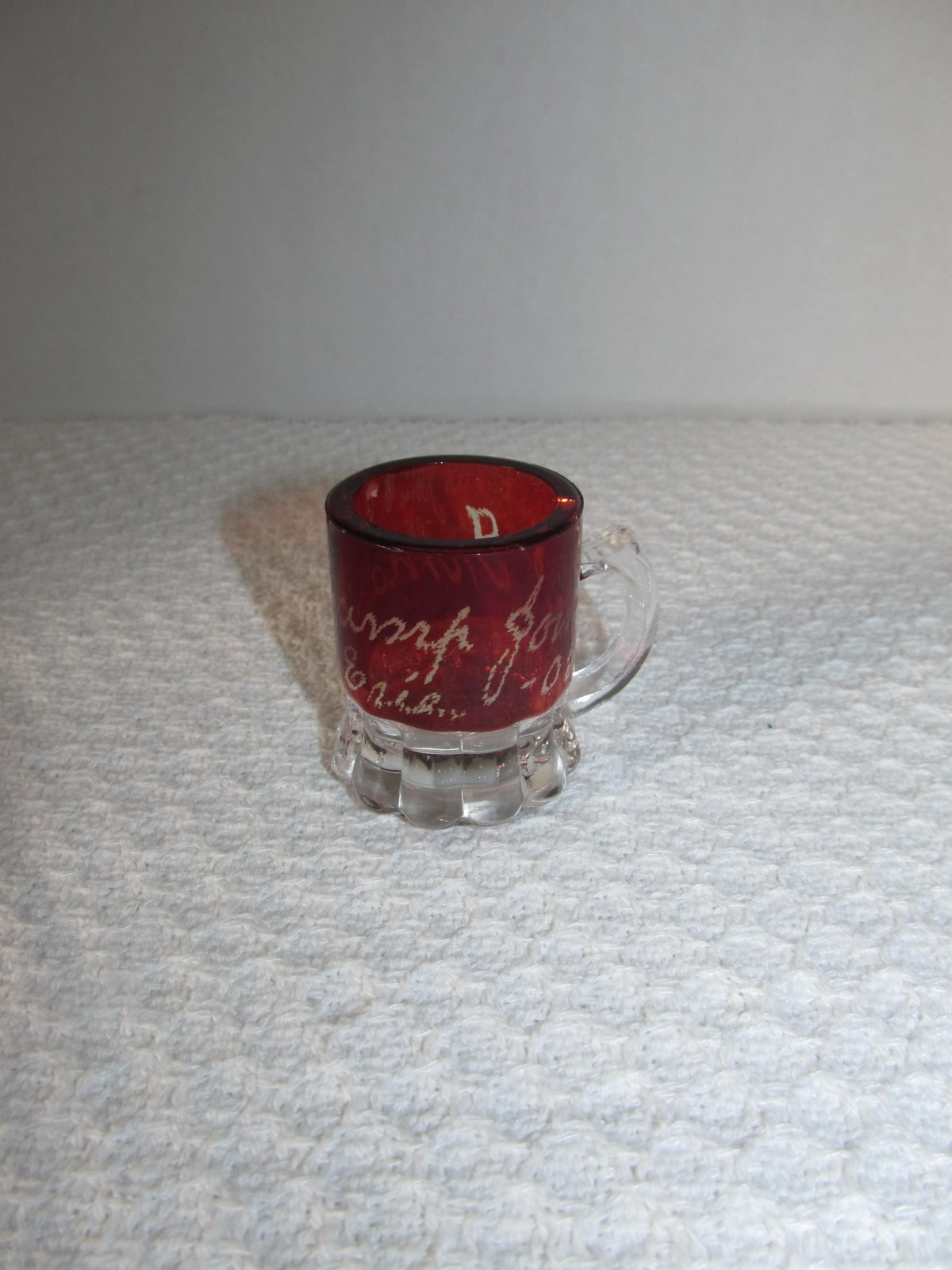 Antique Etched Jones Irma Ruby Flash Erie 1905 Souvenir Fair Red Mini Mug 2″