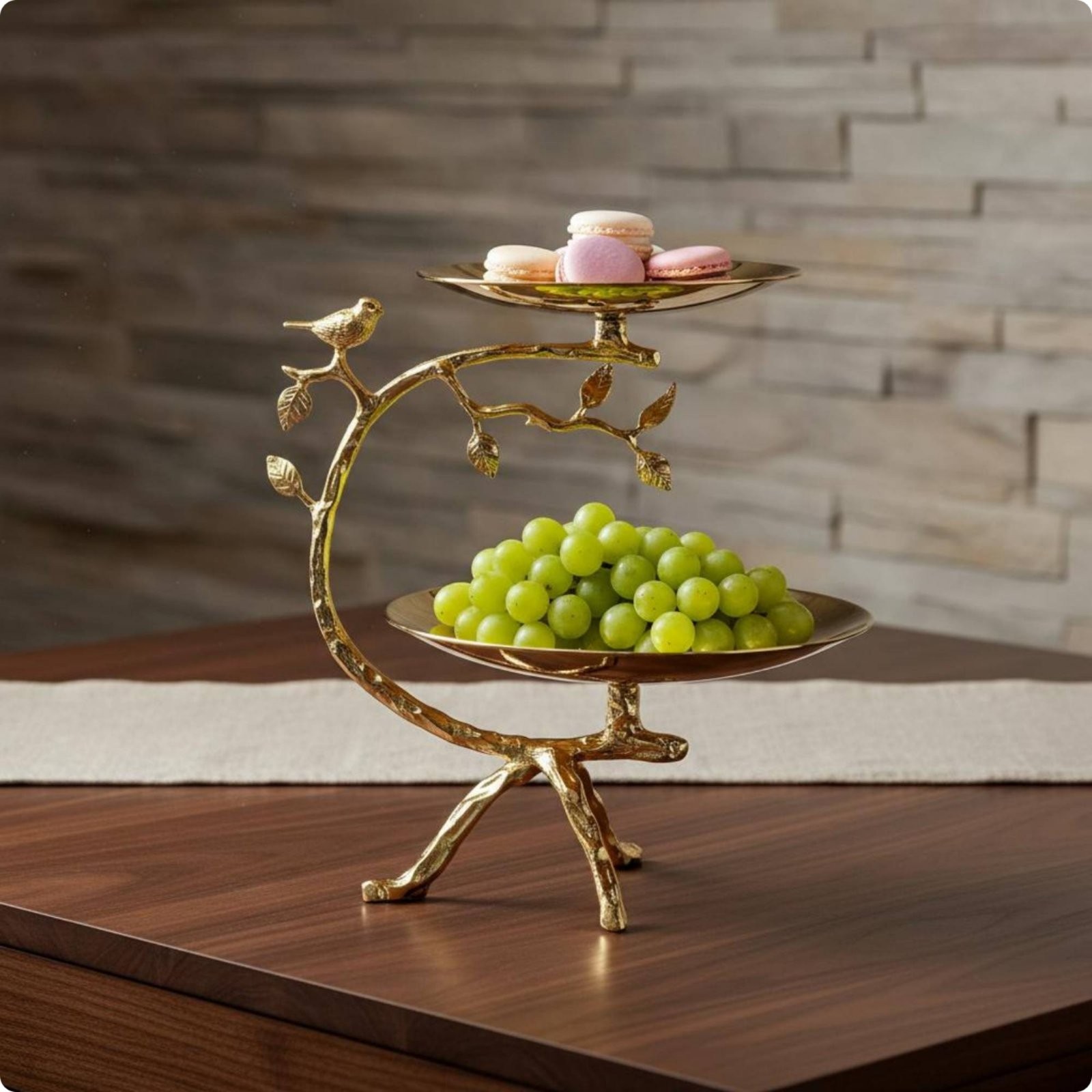 Double Tier Fruit Tray Electroplated Home Decor Modern Design for Living Room