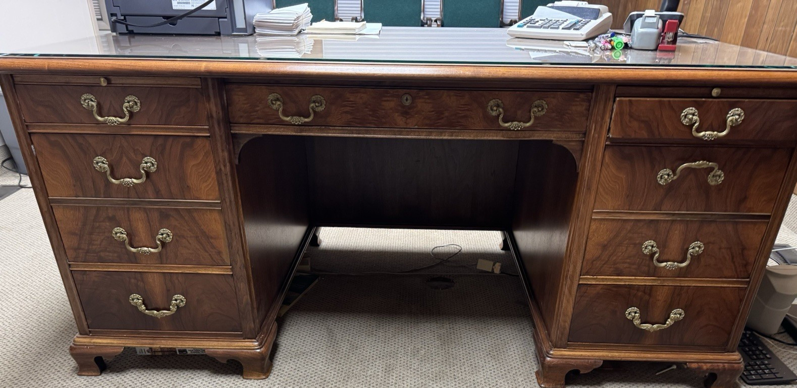 Antique ALL WALNUT 1915’s Era National Brand Banker’s Executive Business Desk
