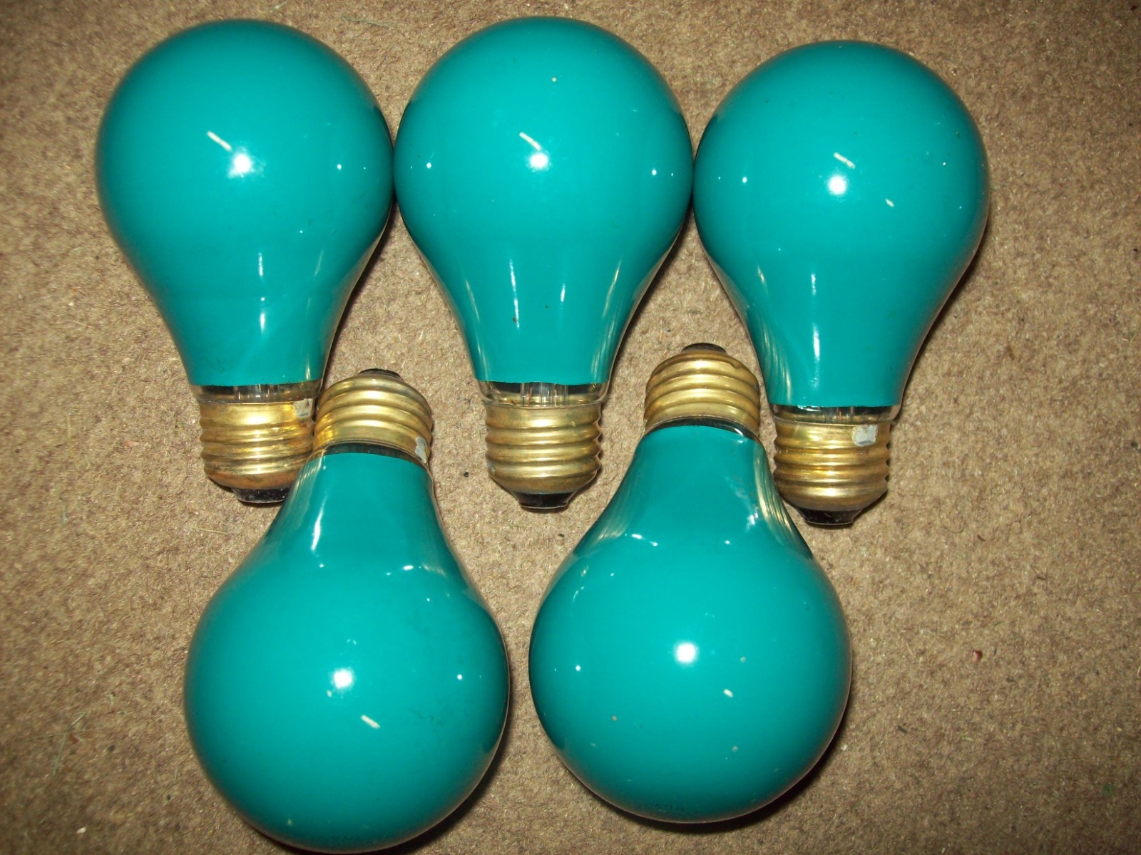 Lot Of 5 Antique-Vintage GE Glass Incandescant Green Bulbs 40 watt tested NOS