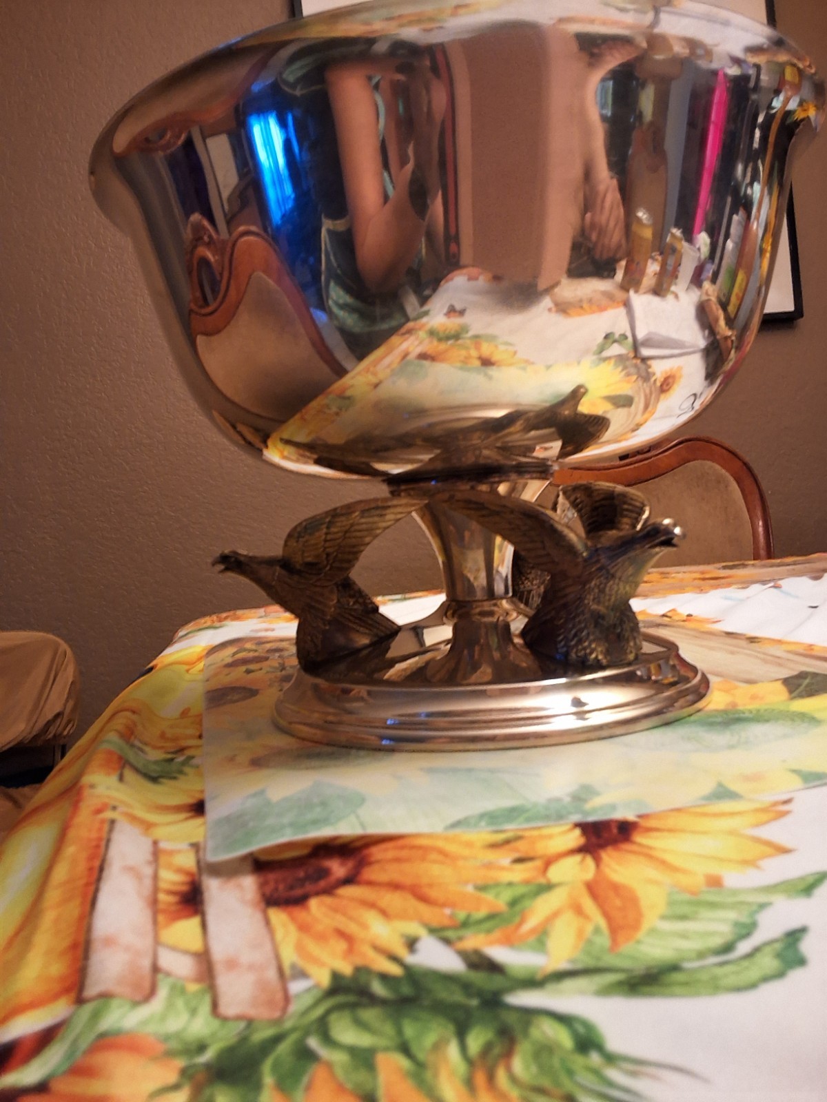 1970s American Eagle Silver Plated Serving Bowl With 3 USA Eagle Pedestal