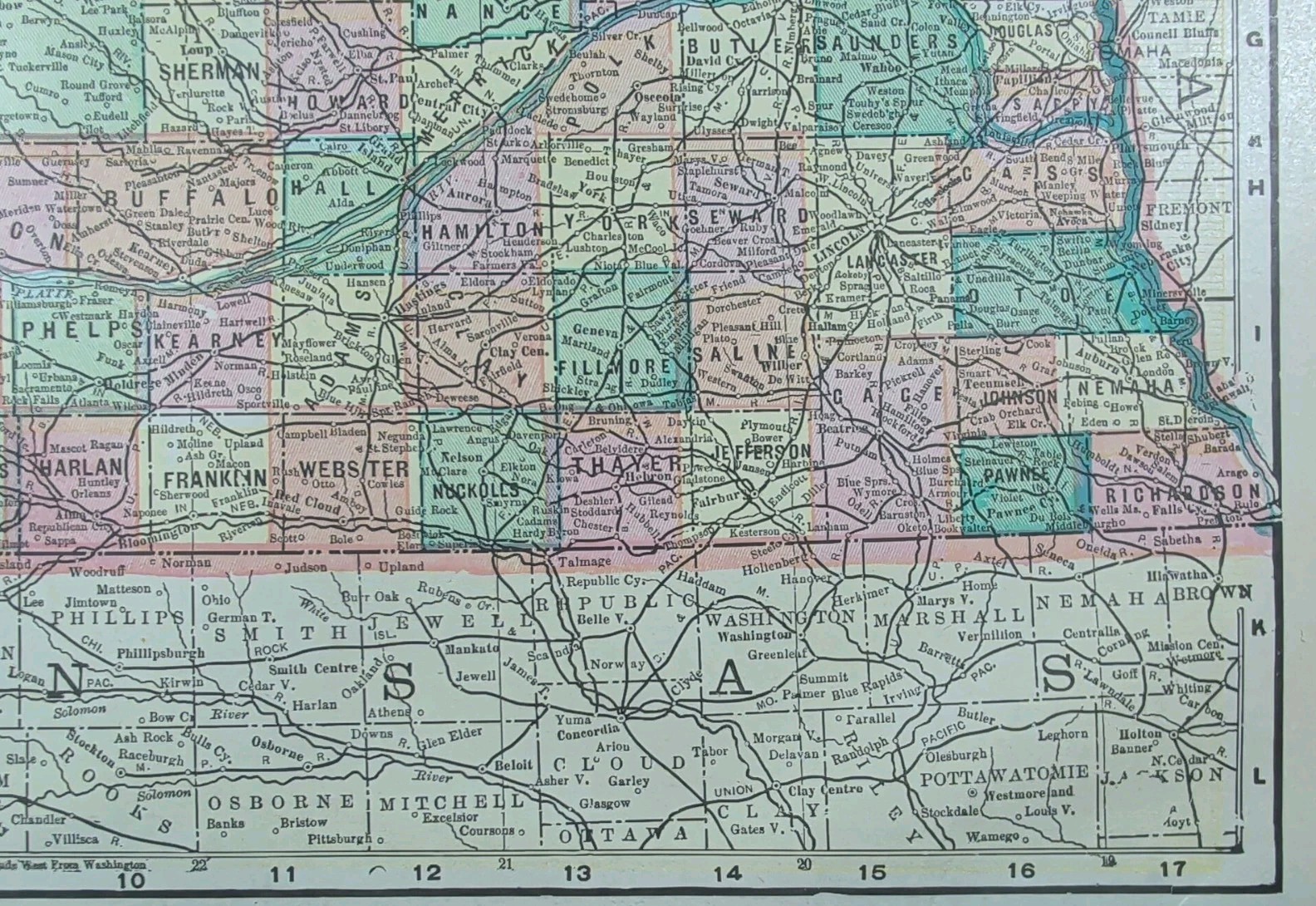 Vintage 1902 NEBRASKA Map 14″x11″ Old Antique Original HASTINGS GRAND ISLAND NE