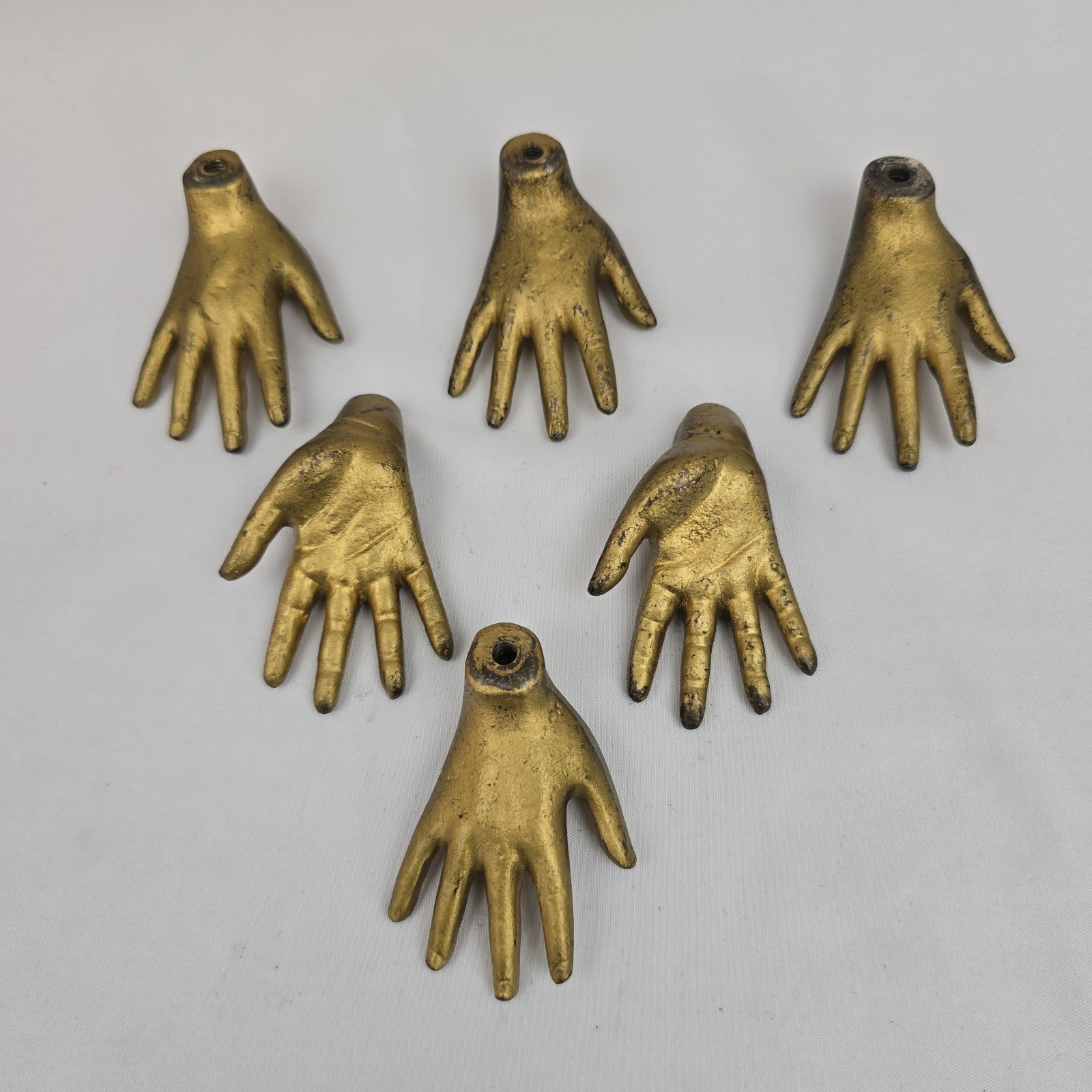 Bronze Colored Metal Hand Drawer Pulls Door Knobs Lot of 6