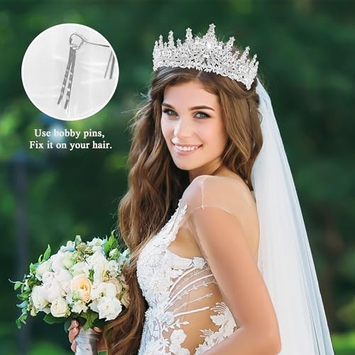 TAROSE Silver Crystal Tiara Crowns for Women, Hair Accessories for Bride, Prom