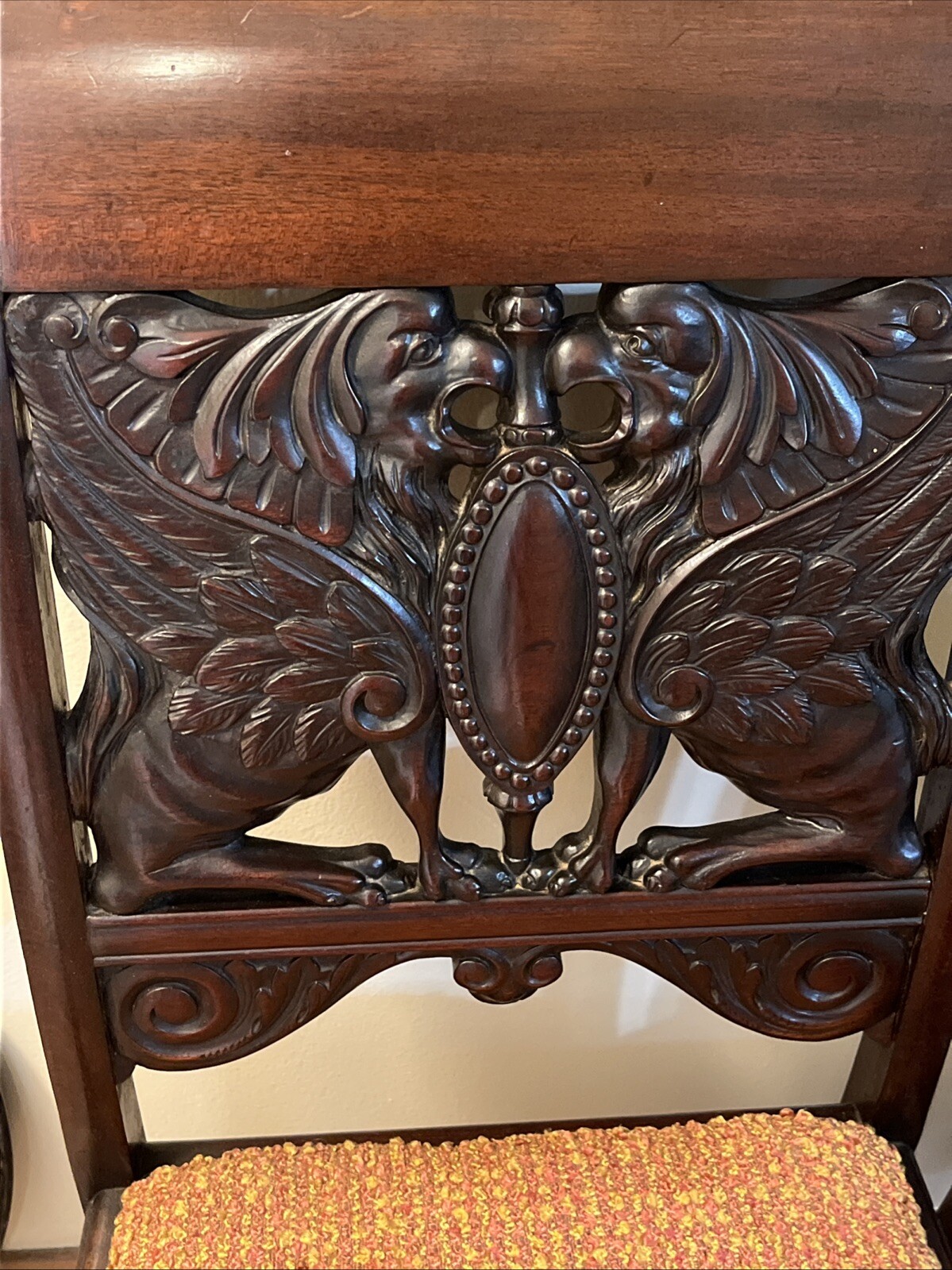 Antique Victorian Renaissance Carved Winged Griffin Pair Of Chairs