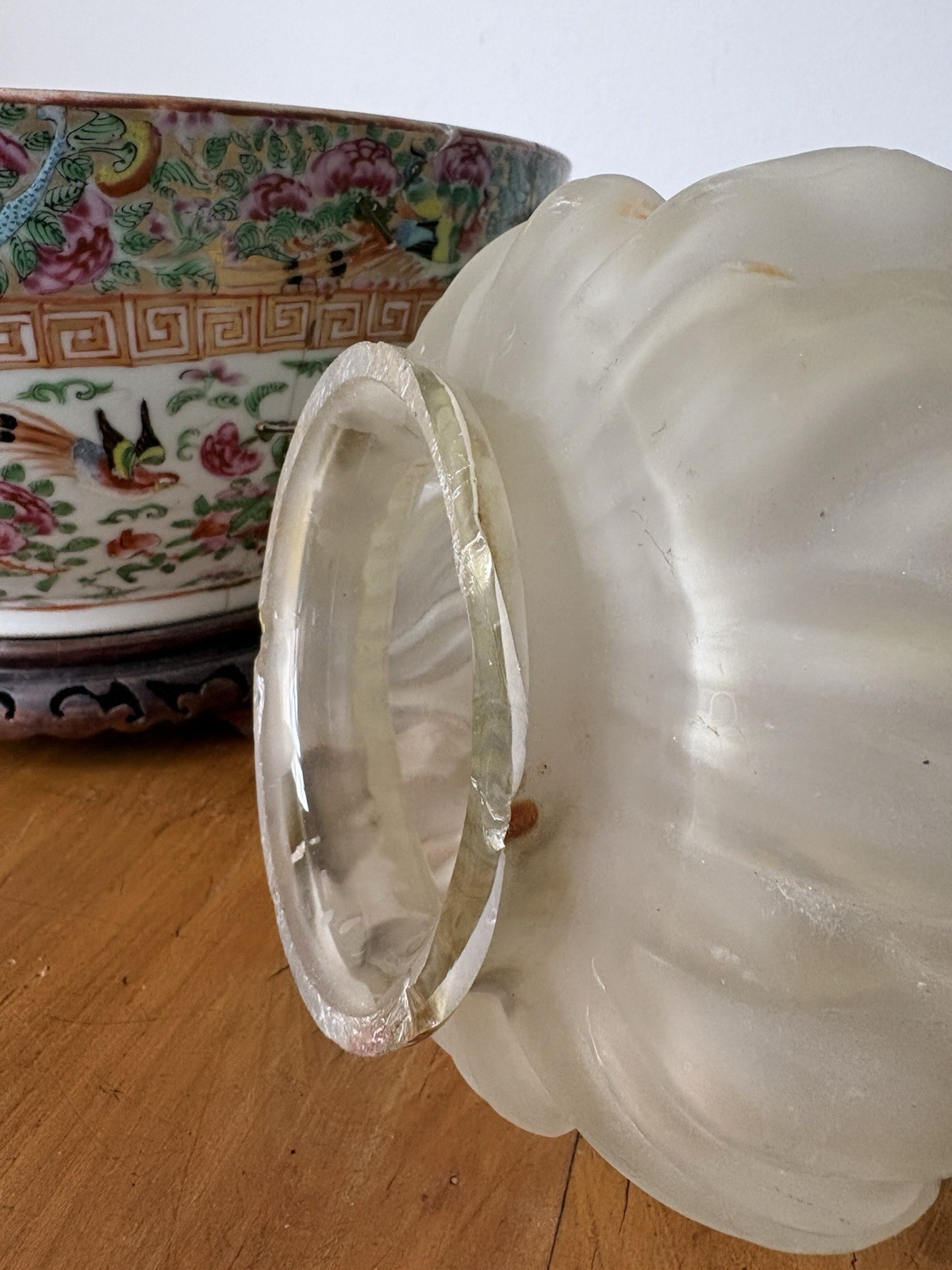 A Large French Art Deco, Flame Torch Frosted Glass Shade 26cm