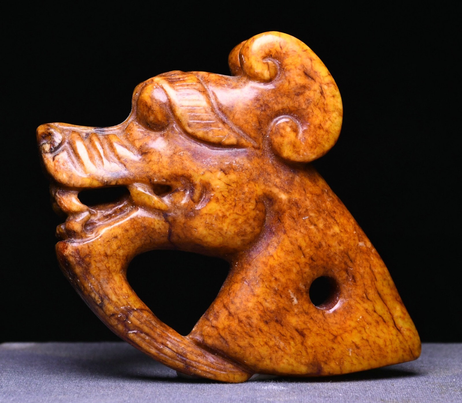 8CM Rare Chinese Dynasty Old Jade Carved Dragon Loong Beast Animal Head Statue