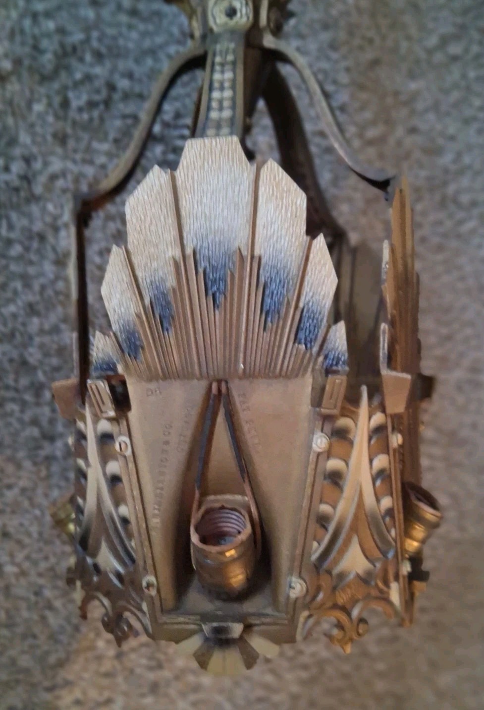 Pristine Antique Art Deco Williamson Beardslee Slip Shade Chandelier-NO SHADES