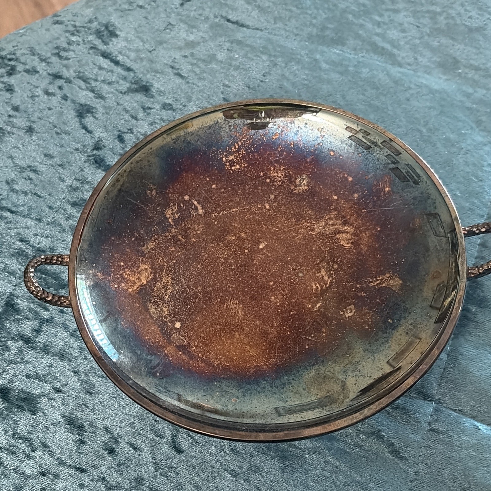 Lambidis Silverplate Handled Tray/Platter Greek Key Pattern Made in Greece