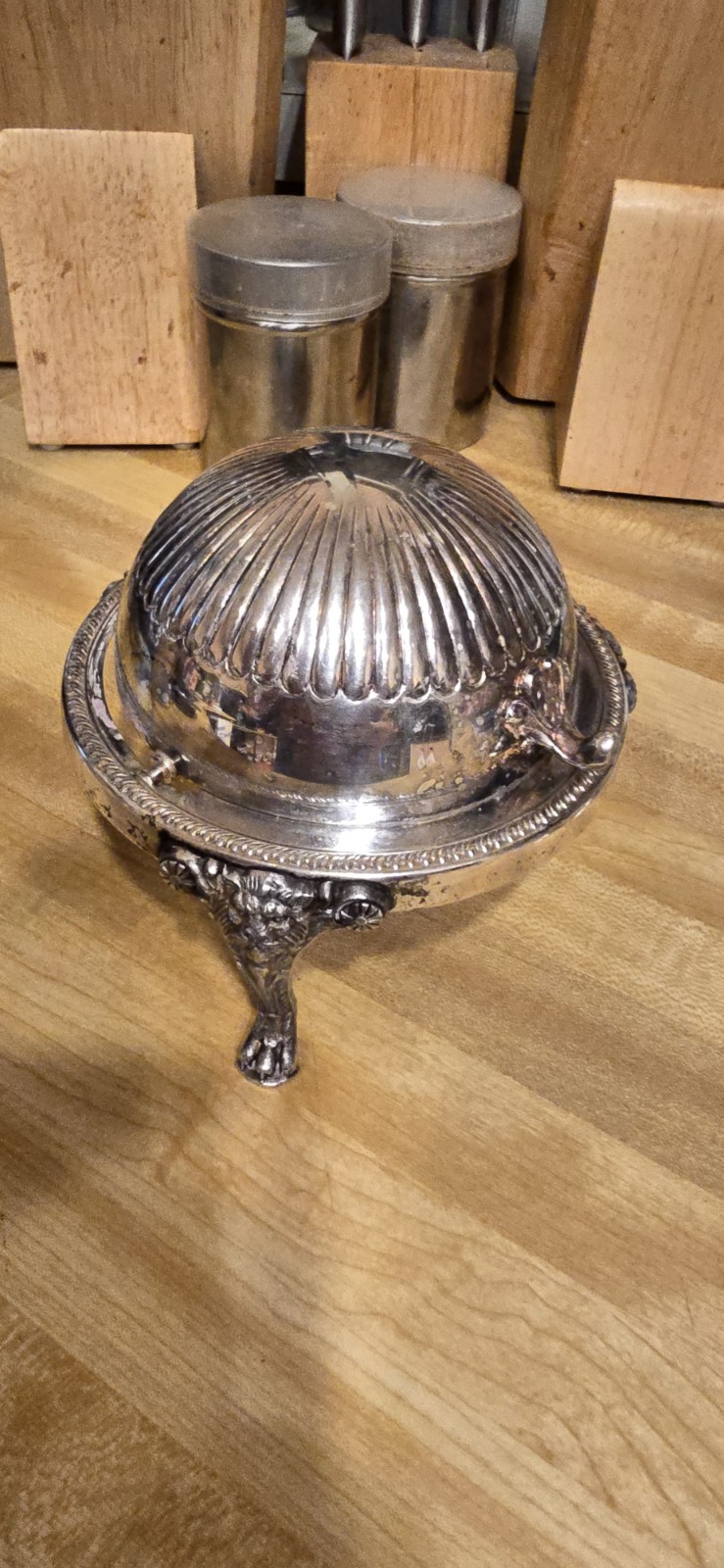 1883 FB Rogers Silver Co 273 Roll Top Caviar Butter Dish Server Lion Head Footed