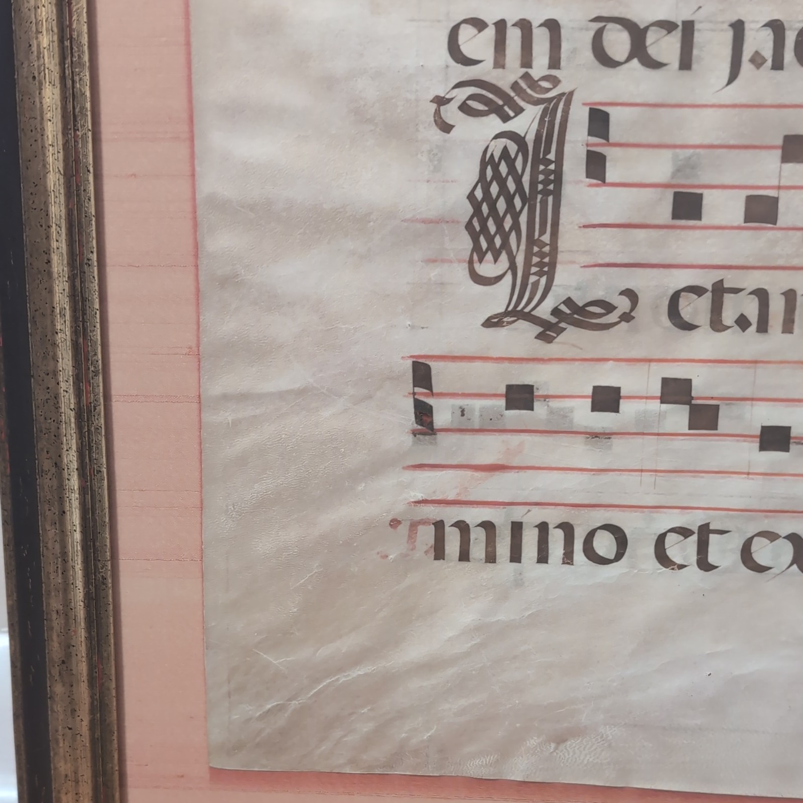 Circa 1600’s Framed Vellum Antiphonal Illuminated Manuscript- Double Sided