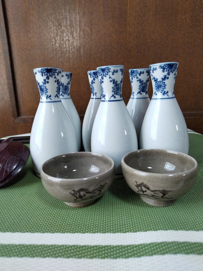 Japanese Sake Tools Set Sakazuki Tokkuri and Ladle