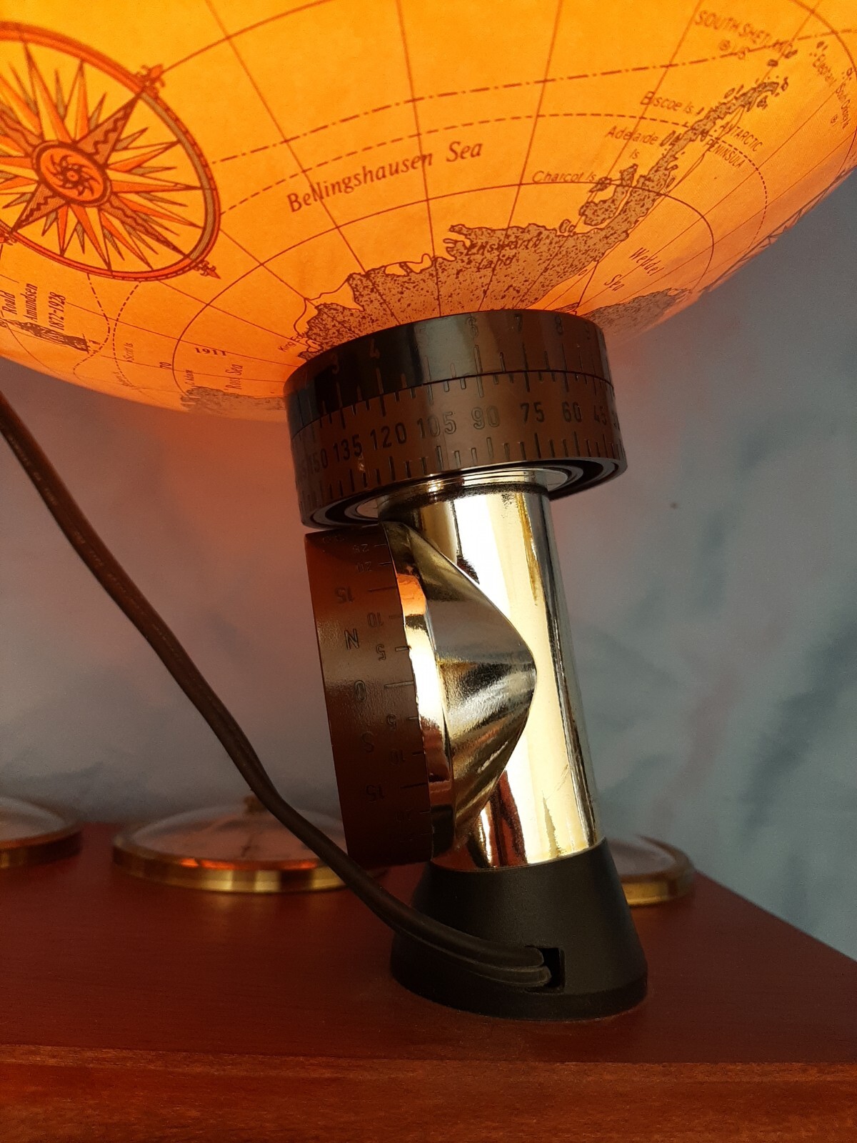 Lighted Scan Globe World Discoverer 12” w/ Weather Station Gauges—Denmark! 1990