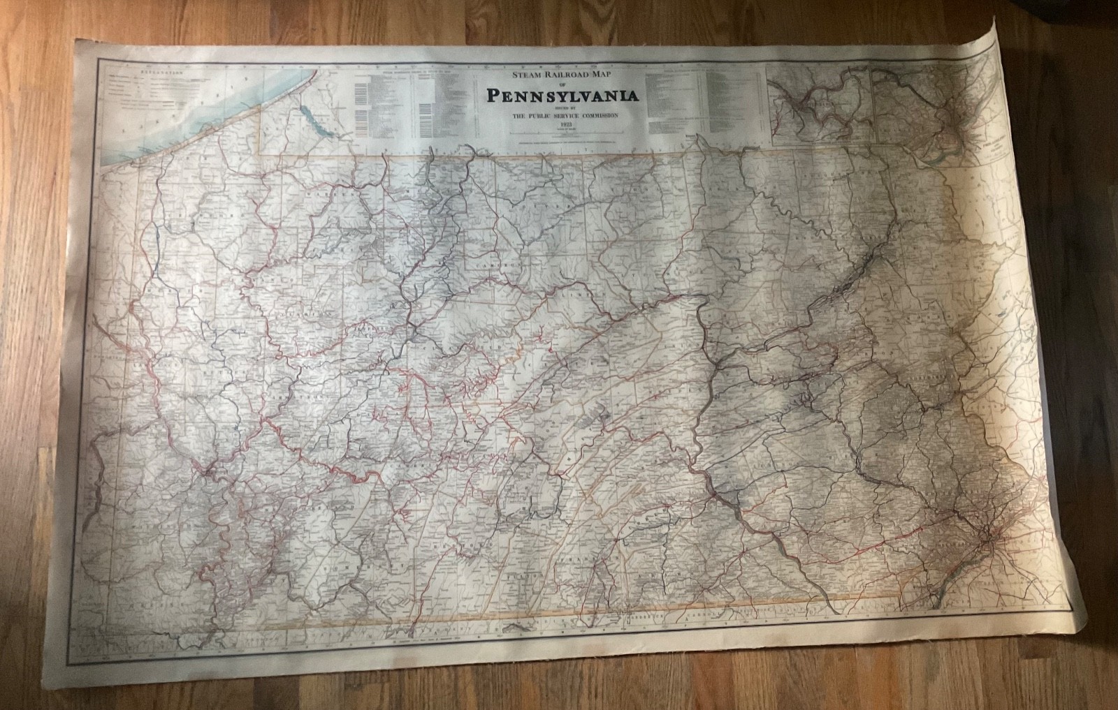 1923 Steam Railroad Map Pennsylvania Public Service Commission Large Original