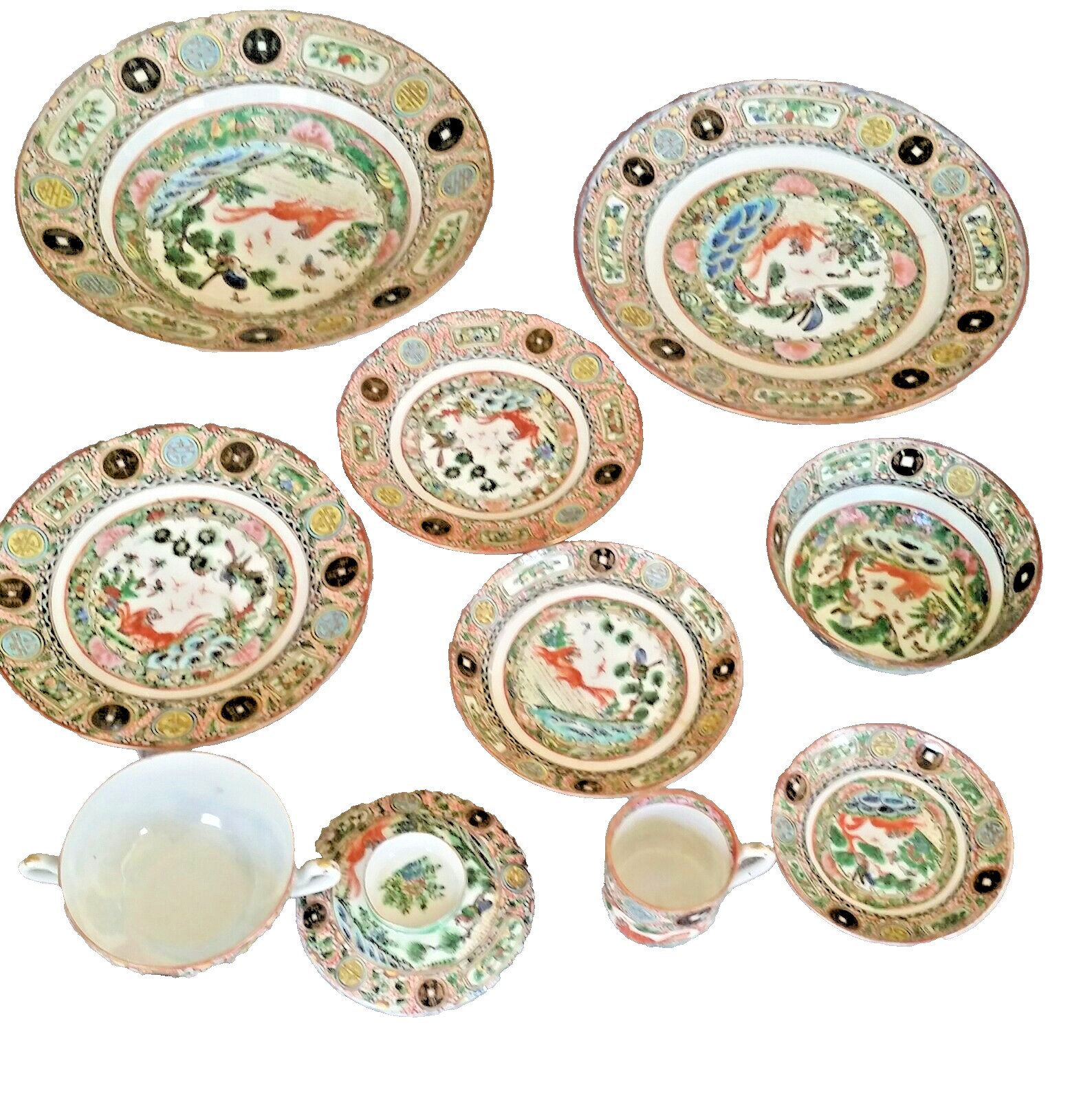 Very rare Chinese antique hand painted export families rose dinner set