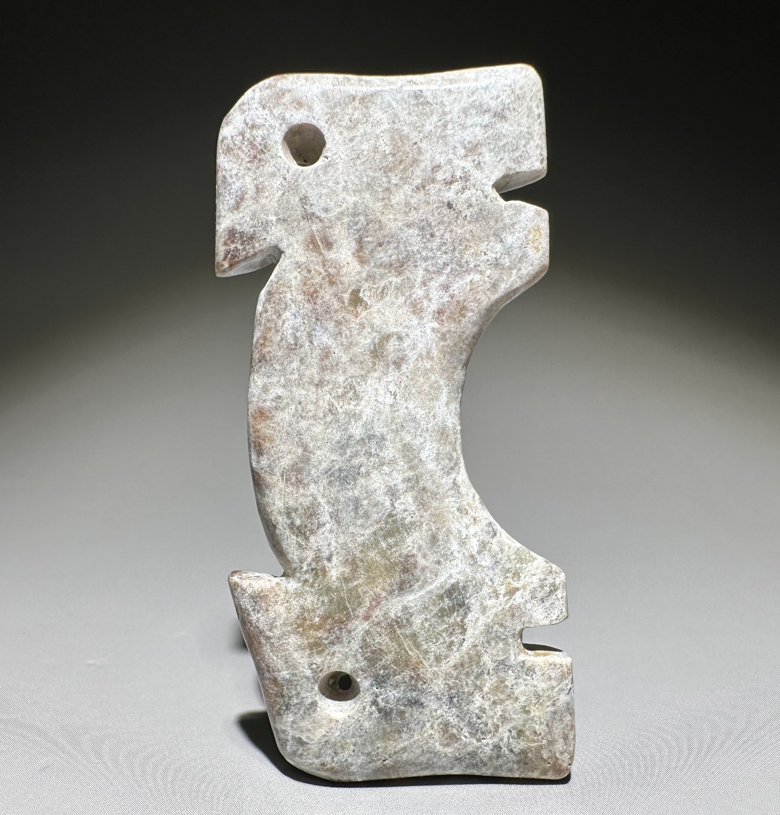 “Liang Zhu” Culture Old Jade Carved Strange Animal Design “Pei” Pendant L 6.6 cm