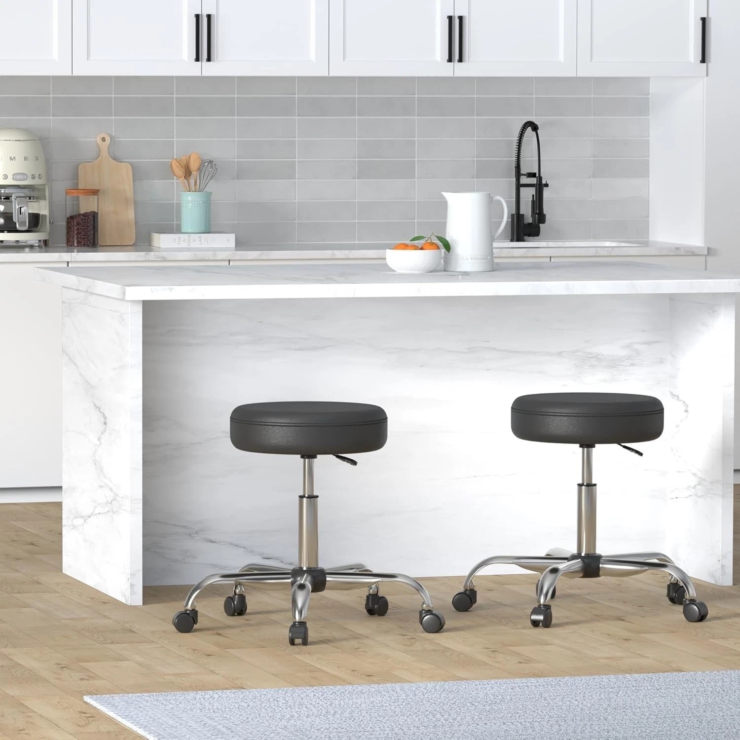 Elegant Black Drafting Spa Bar Stool with Wheels – Adjustable Height & Swivel