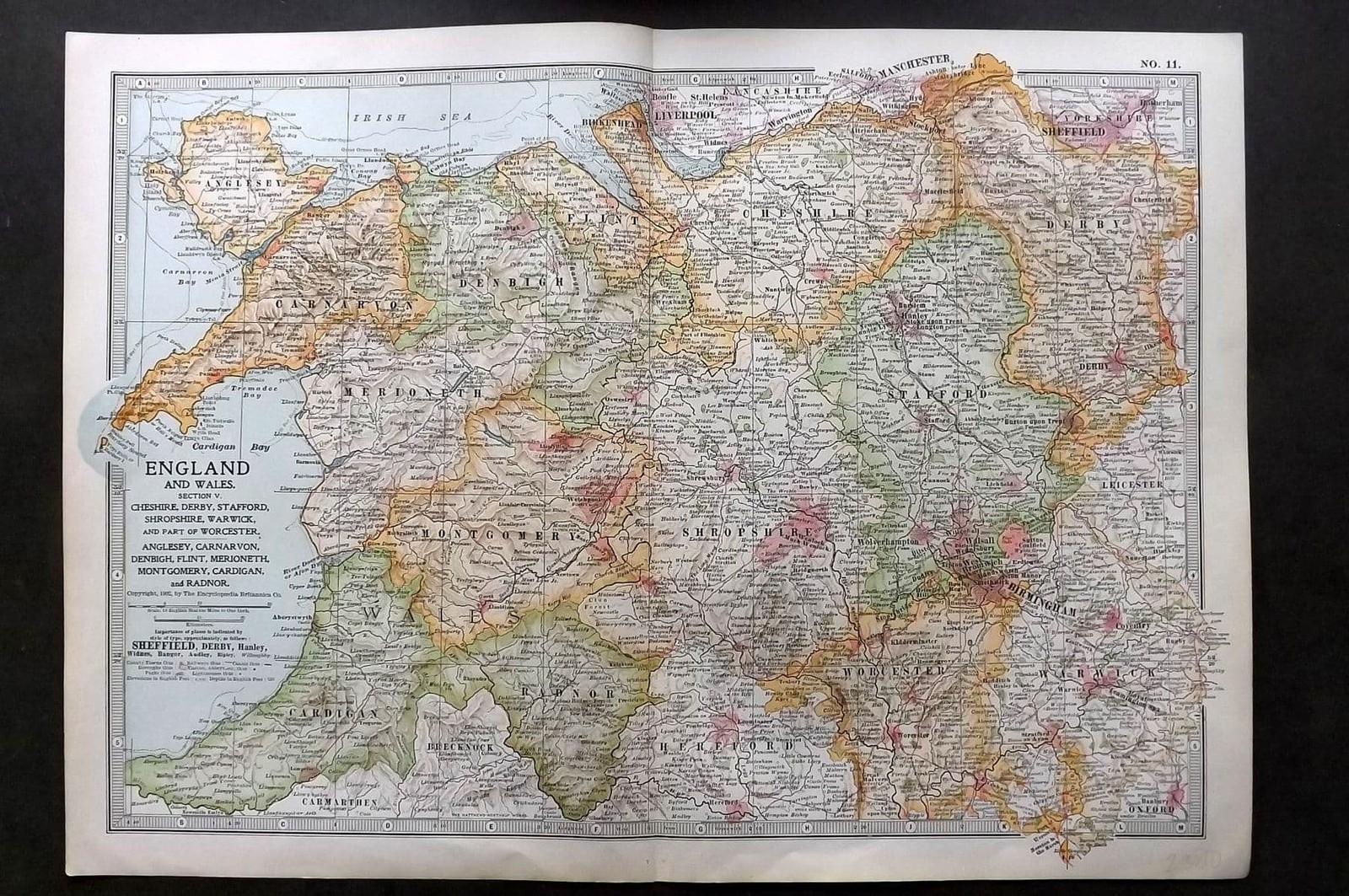 Black 1903 Map. England & Wales. Cheshire. Derby, Stafford, Shropshire etc