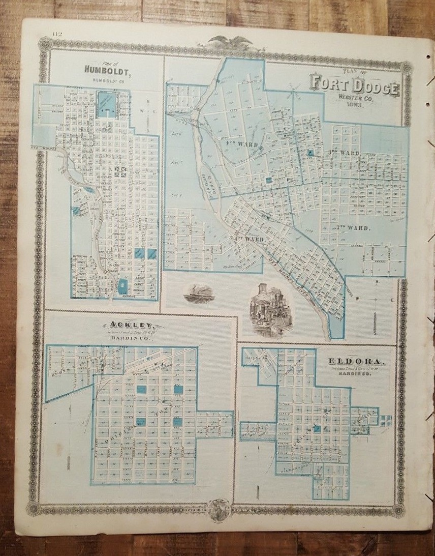 NICE ANTIQUE MAP – PLAN OF HUMBOLDT/FORT DODGE IOWA – Andreas Atlas Co. 1875