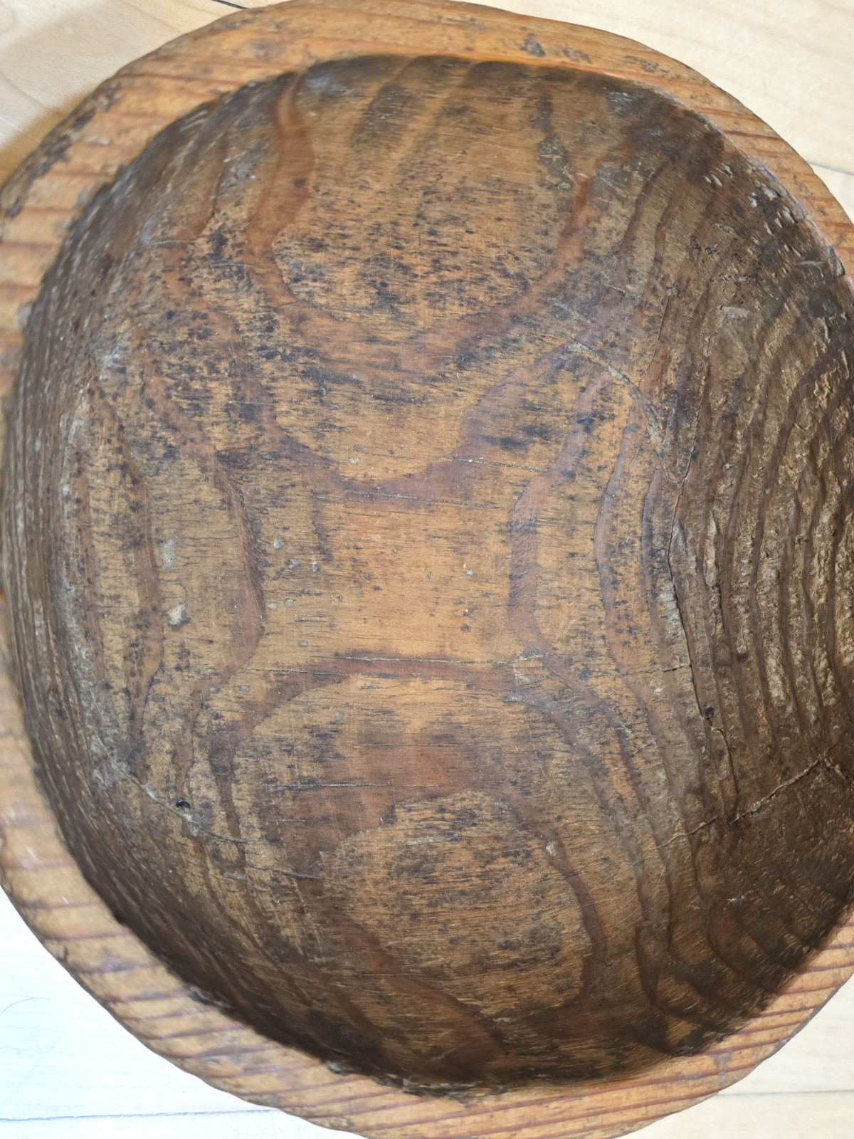 Antique hand-turned Primitive Farmhouse Dough Trough Bowl C1800s