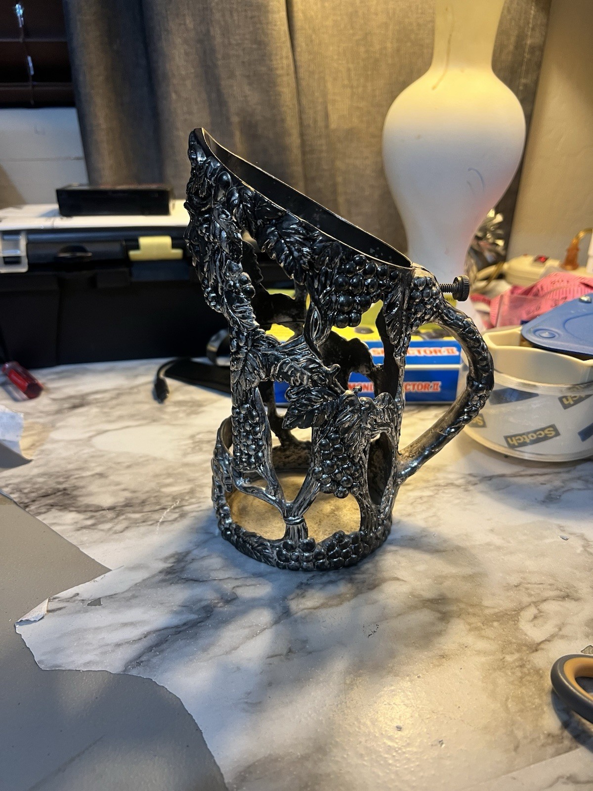 Rare and elegant antique silver-plated metal cup , Candle Holder