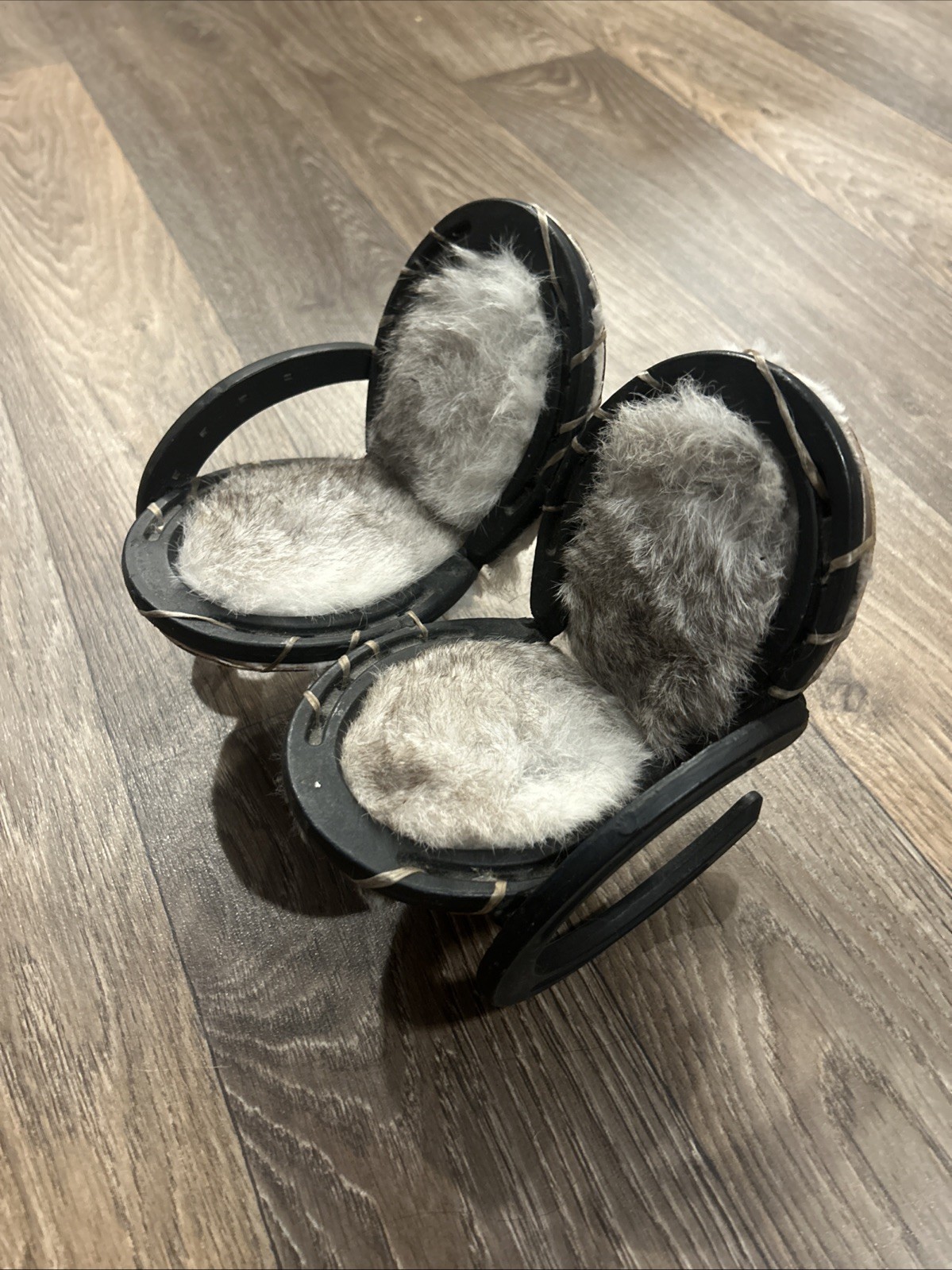 Vintage Handmade Horseshoe Chair/ Loveseat/ Couch Made With Rabbit Fur