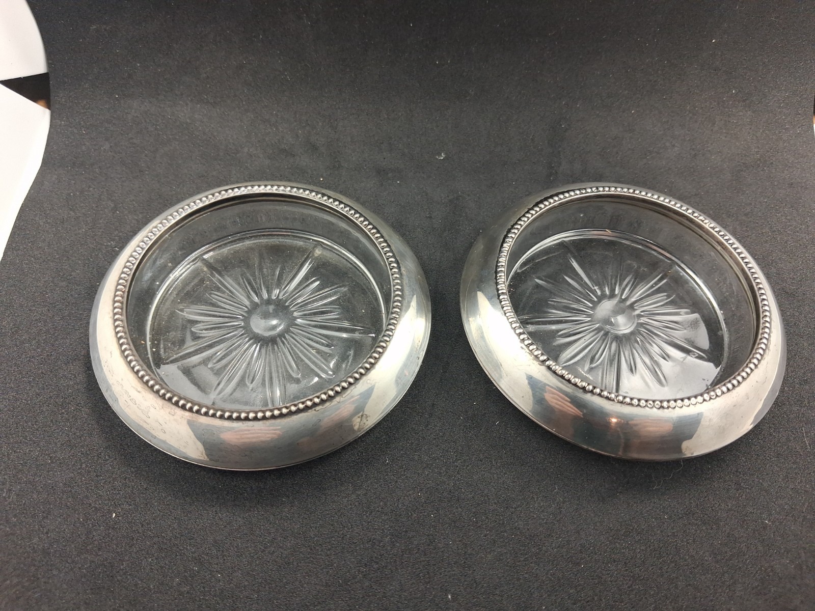Frank M. Whiting & Company- Sterling Silver & Glass Coasters Set of 2 Vintage
