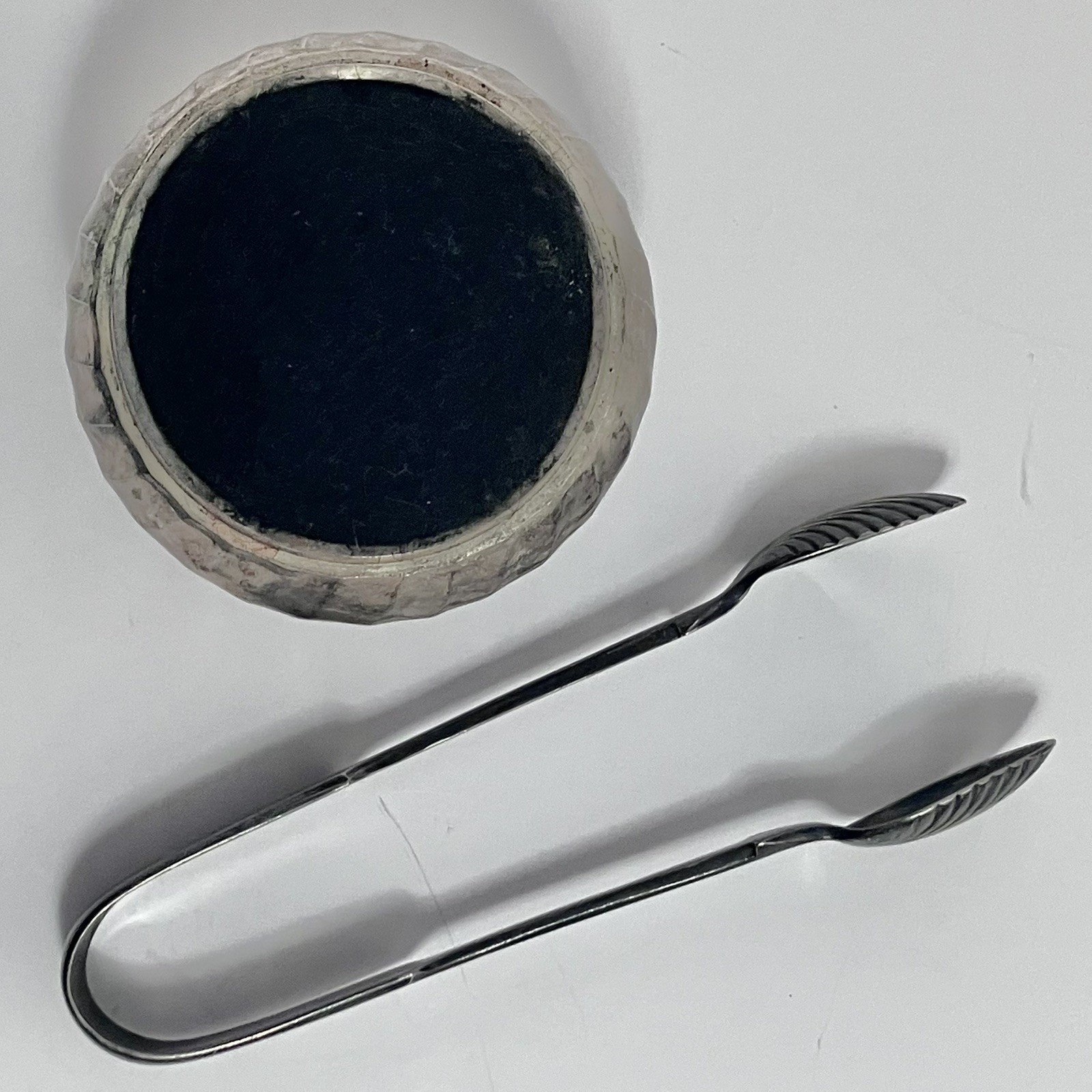 2 Antique SILVER-PLATE ITEMS / Sugar Bowl Pin Cushion & MAPPIN WEBB Sugar Tongs